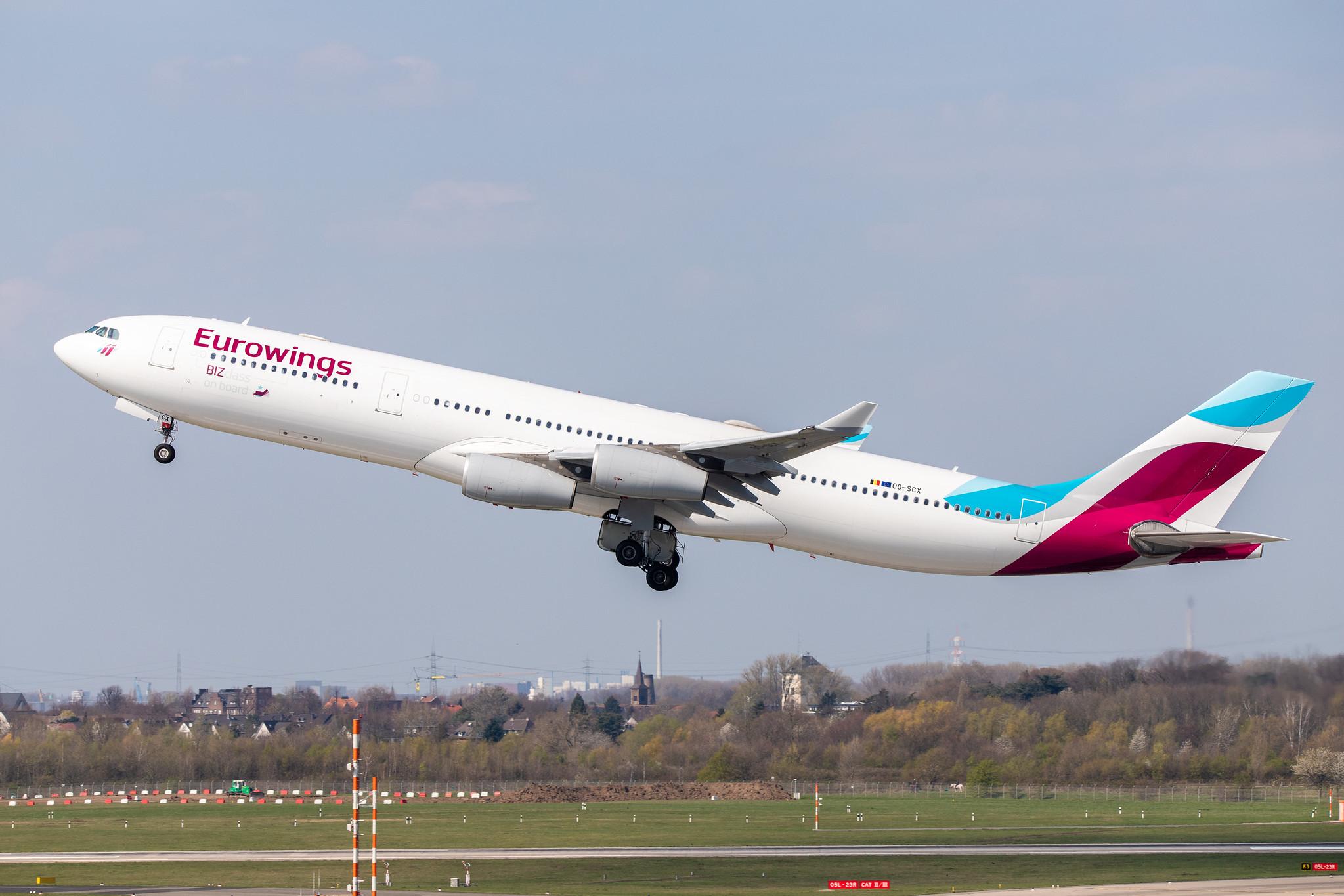 Düsseldorf Airport: Eurowings (EW /EWG) | Operator: Brussels Airlines |  Airbus A340-313 A343 | OO-SCW | MSN 0335