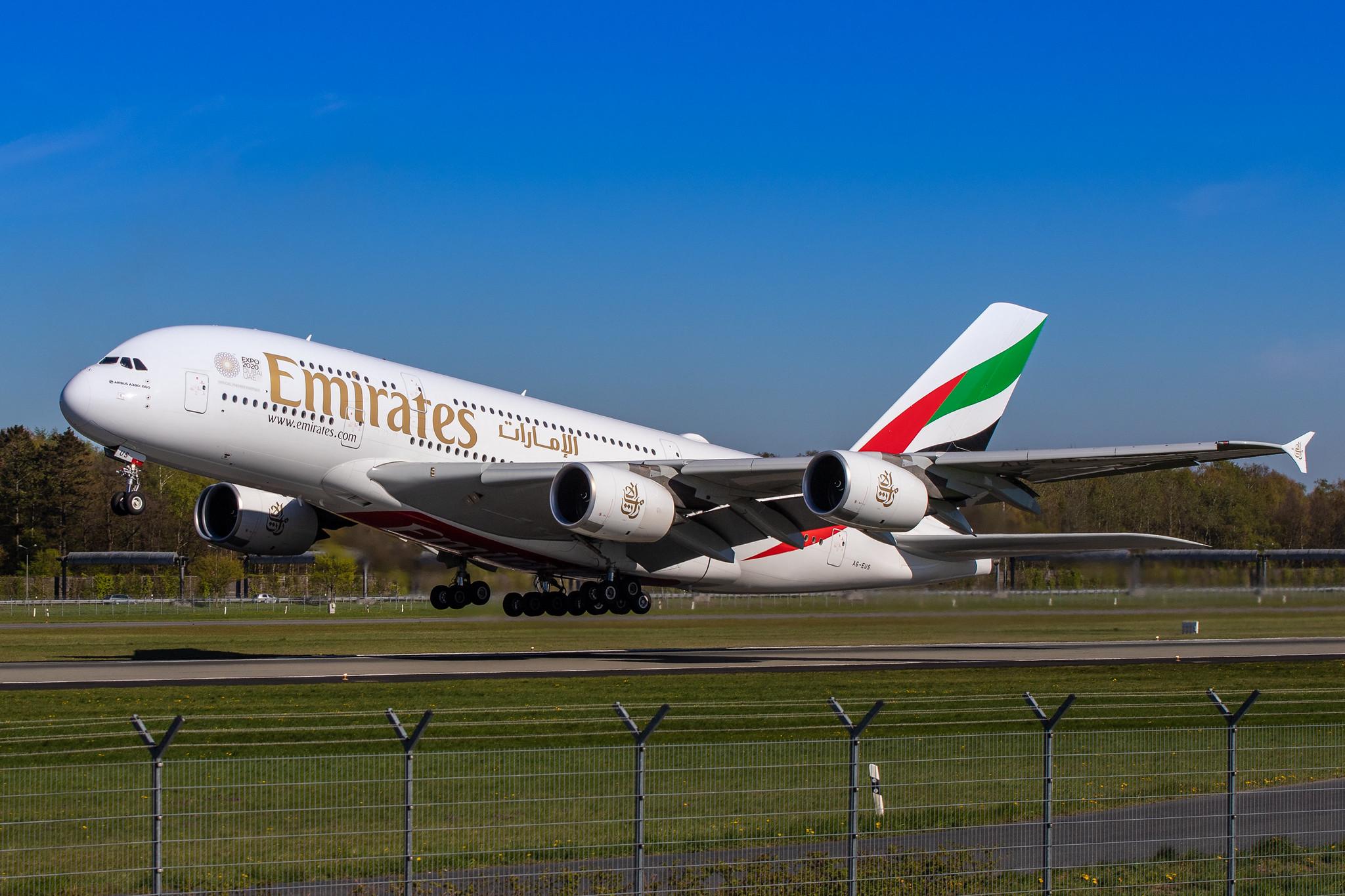 Hamburg Airport: Emirates (EK / UAE) |  Airbus A380-842 A388 | A6-EUS | MSN 234