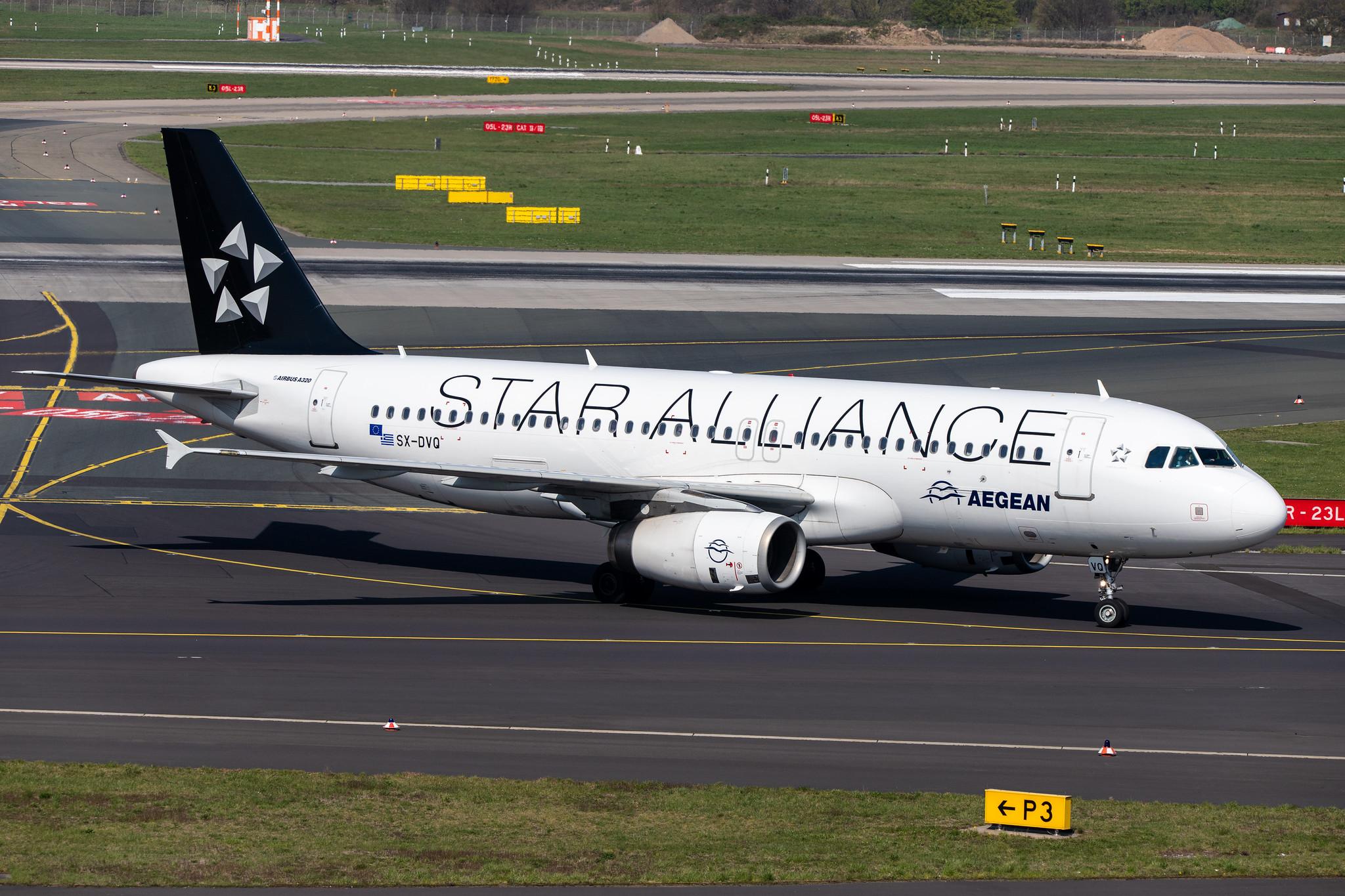Düsseldorf Airport: Aegean Airlines (A3 / AEE) |  Livery: Star Alliance livery |  Airbus A320-232 A320 | SX-DVQ | MSN 3526