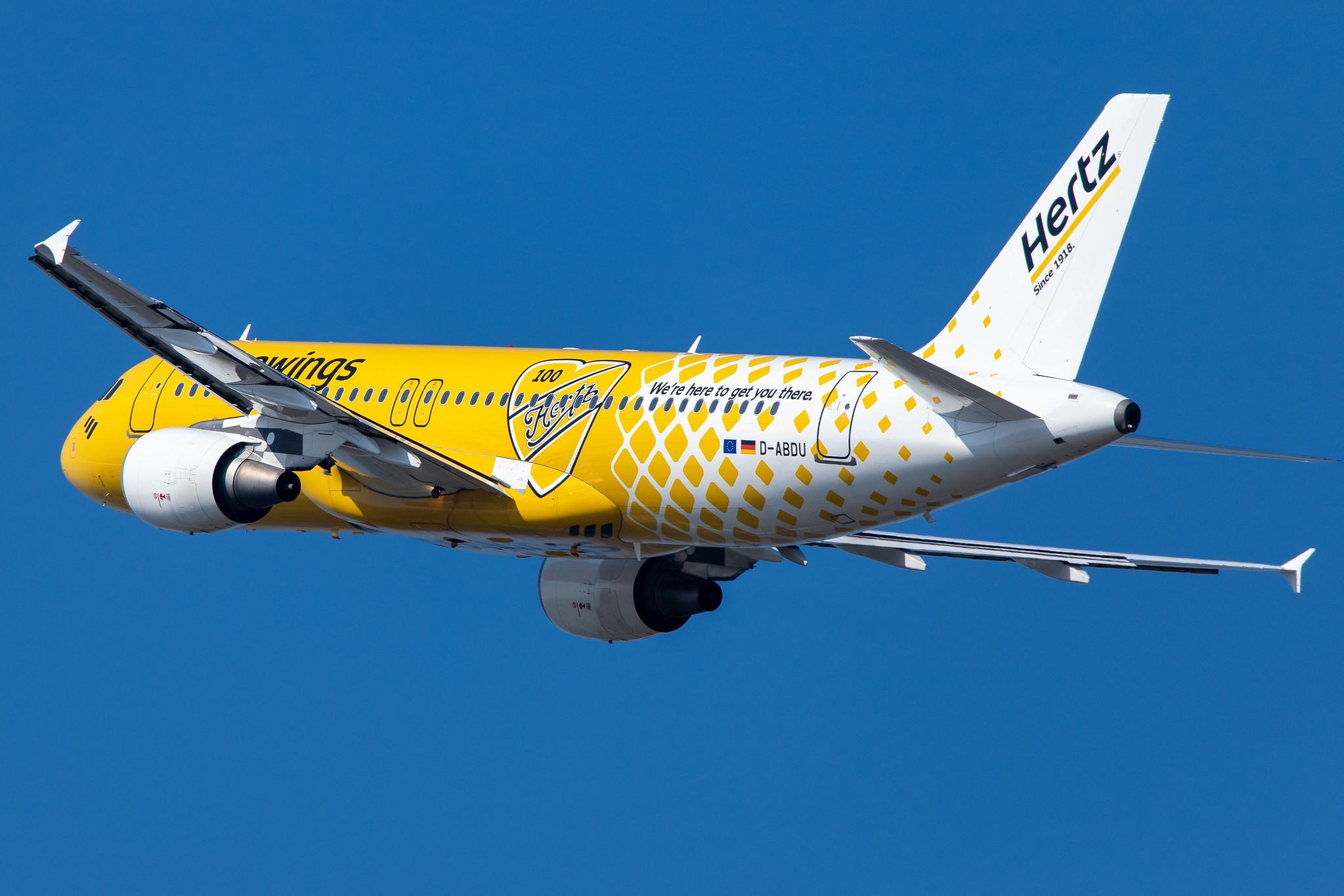 Düsseldorf Airport: Eurowings (EW / EWG) |  Livery: Hertz Livery |  Airbus A320-214 A320 | D-ABDU | MSN 3516