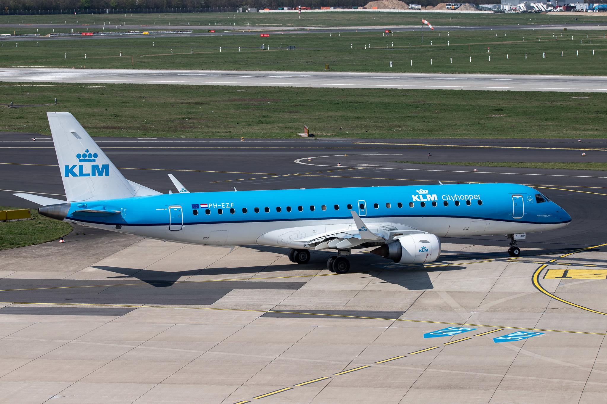 Düsseldorf Airport: KLM (KL / KLM) | Operator: KLM Cityhopper |  Embraer E190STD E190 | PH-EZF | MSN 19000304
