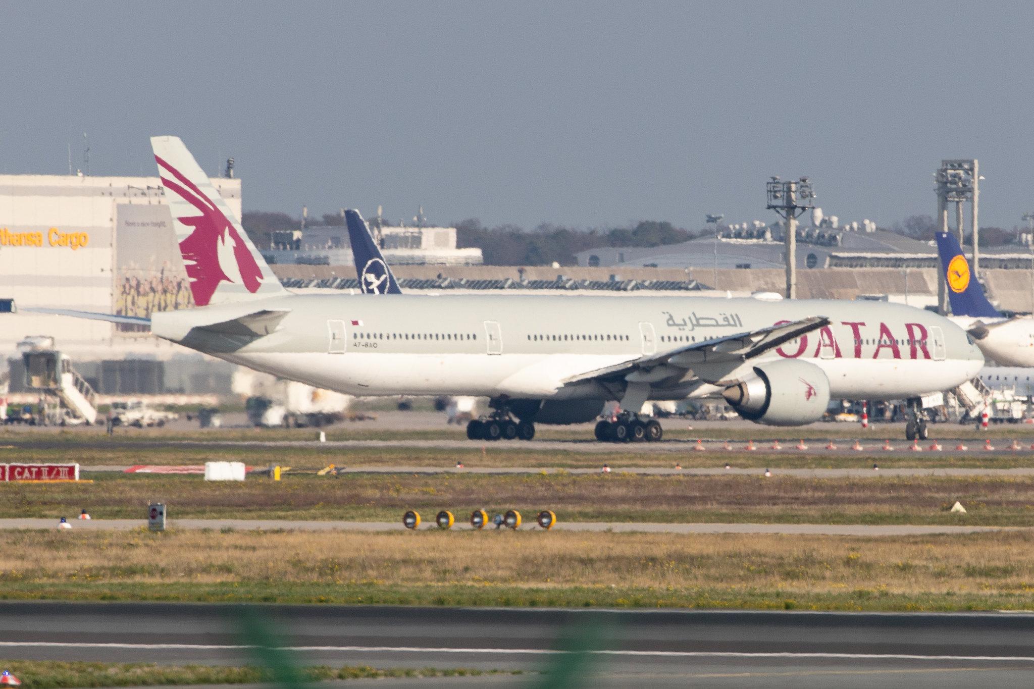 Frankfurt Airport: Qatar Airways (QR / QTR) |  Boeing 777-3DZ(ER) B77W | A7-BAO | MSN 36011