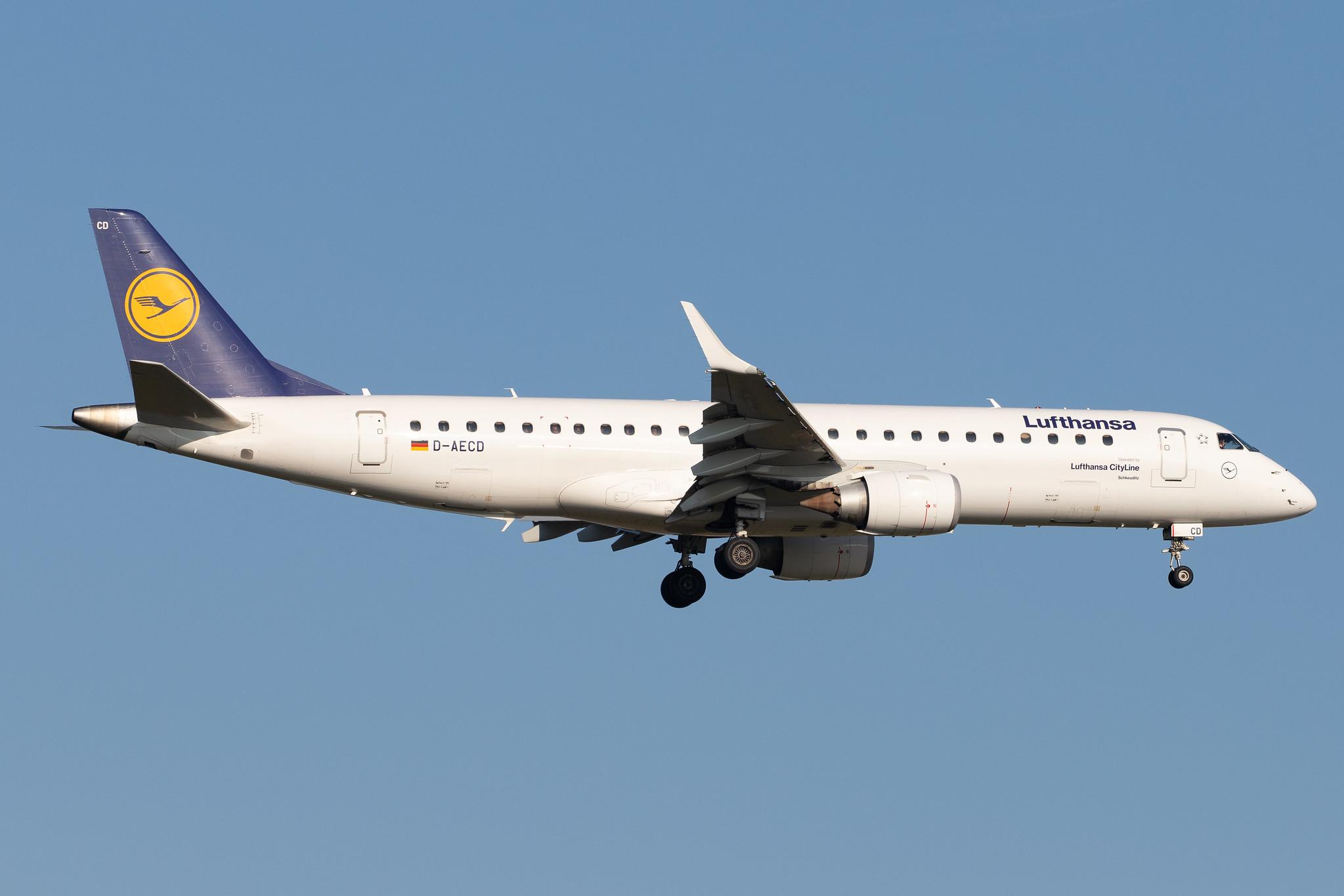Frankfurt Airport: Lufthansa (LH / DLH) | Operator: Lufthansa CityLine |  Embraer ERJ-190LR E190 | D-AECD | MSN 19000337