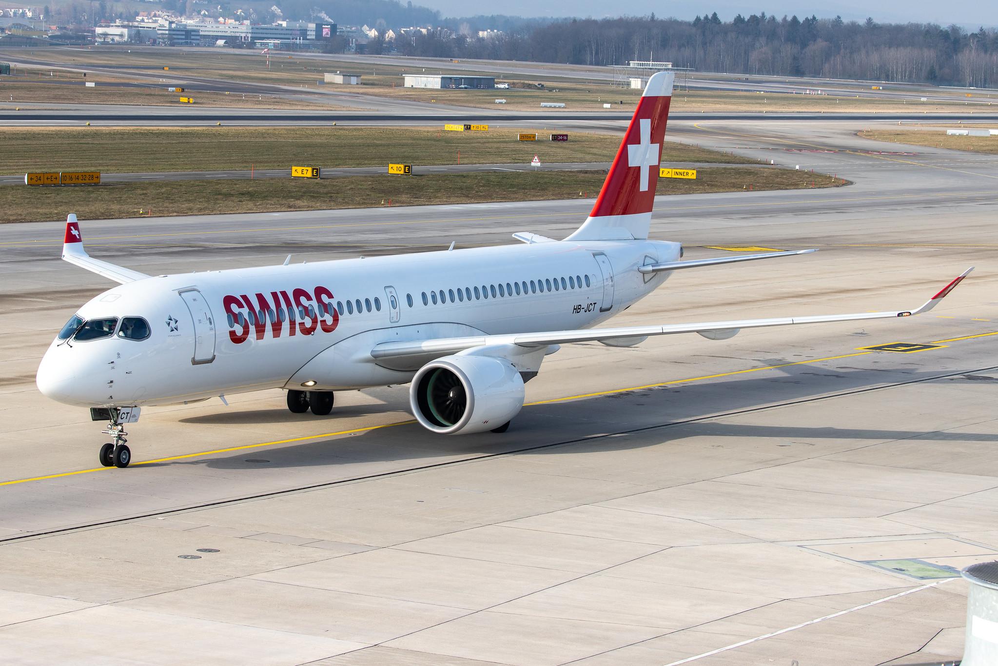 Flughafen Zürich: Swiss (LX / SWR) |  Airbus A220-300 BCS3 | HB-JCT | MSN 55046