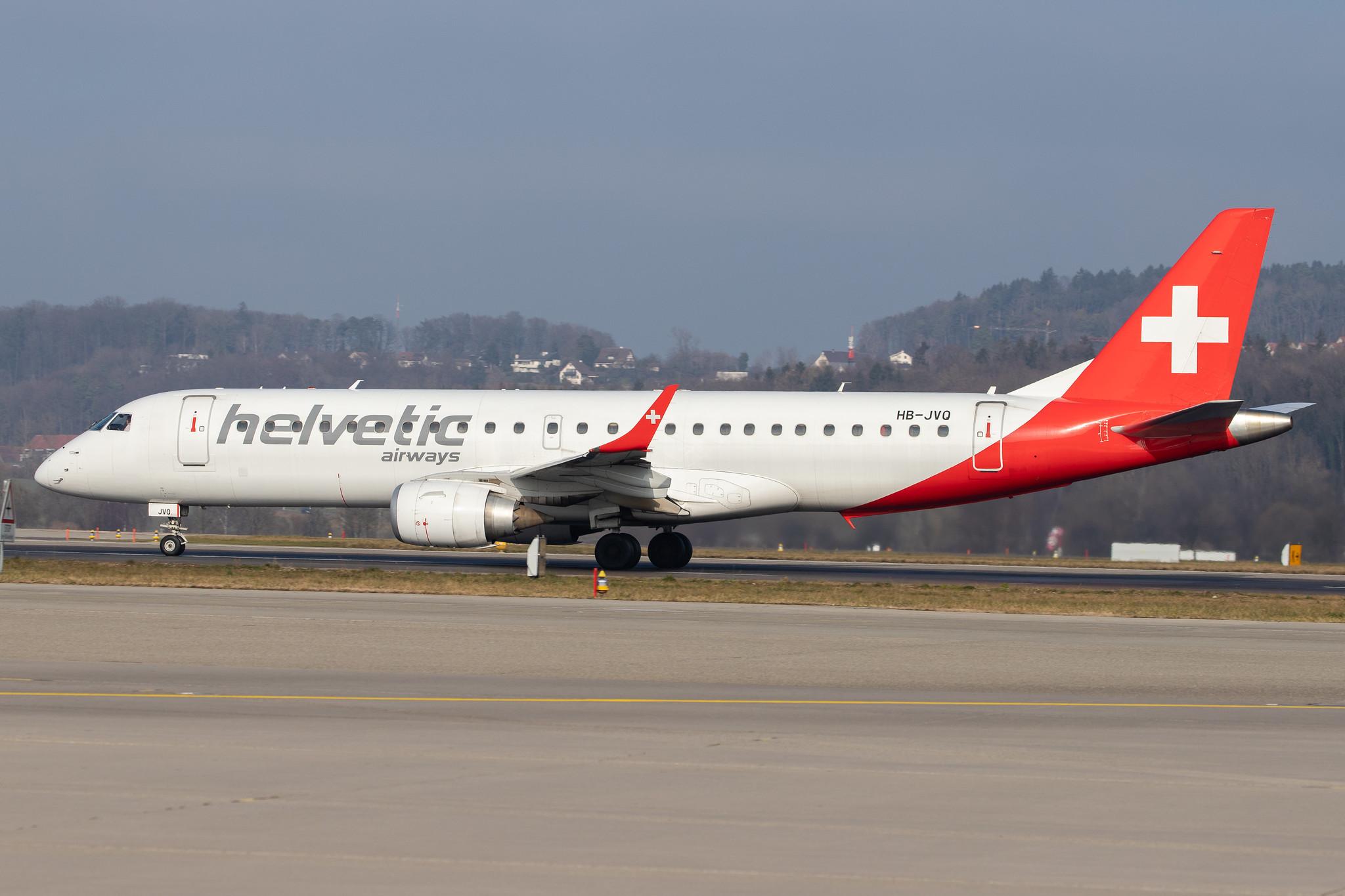 Flughafen Zürich: Helvetic Airways (2L / OAW) |  Embraer E190LR E190 | HB-JVQ | MSN 19000420