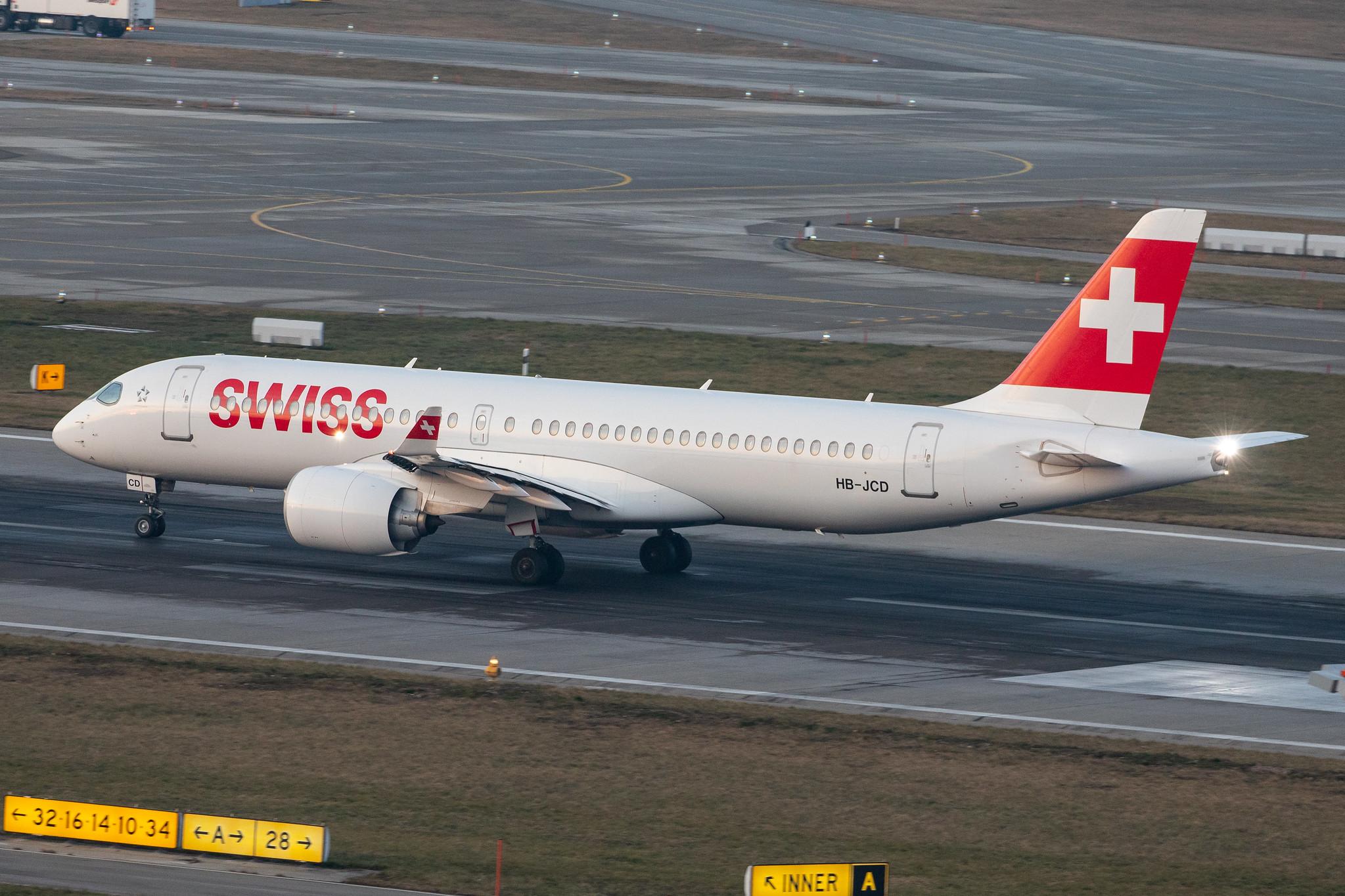 Flughafen Zürich: Swiss (LX / SWR) |  Airbus A220-300 BCS3 | HB-JCD | MSN 55013