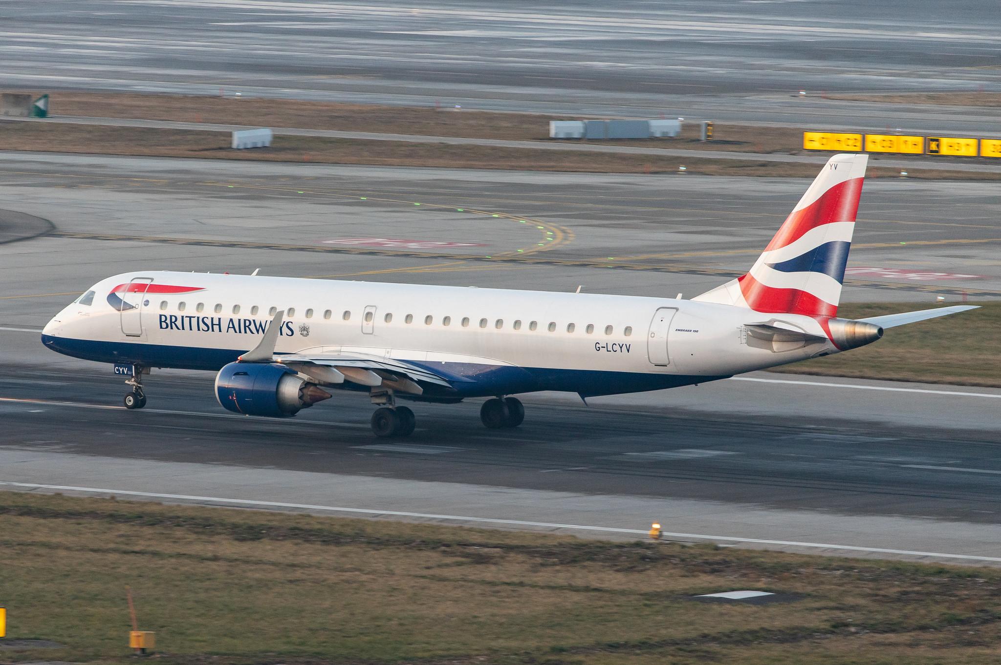 Flughafen Zürich: British Airways (BA / BAW) | Operator: BA CityFlyer |  Embraer E190SR E190 | G-LCYV | MSN 19000255