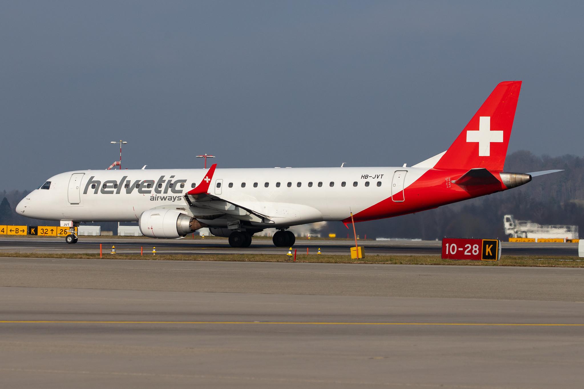 Flughafen Zürich: Helvetic Airways (2L / OAW) |  Embraer E190AR E190 | HB-JVT | MSN 19000199