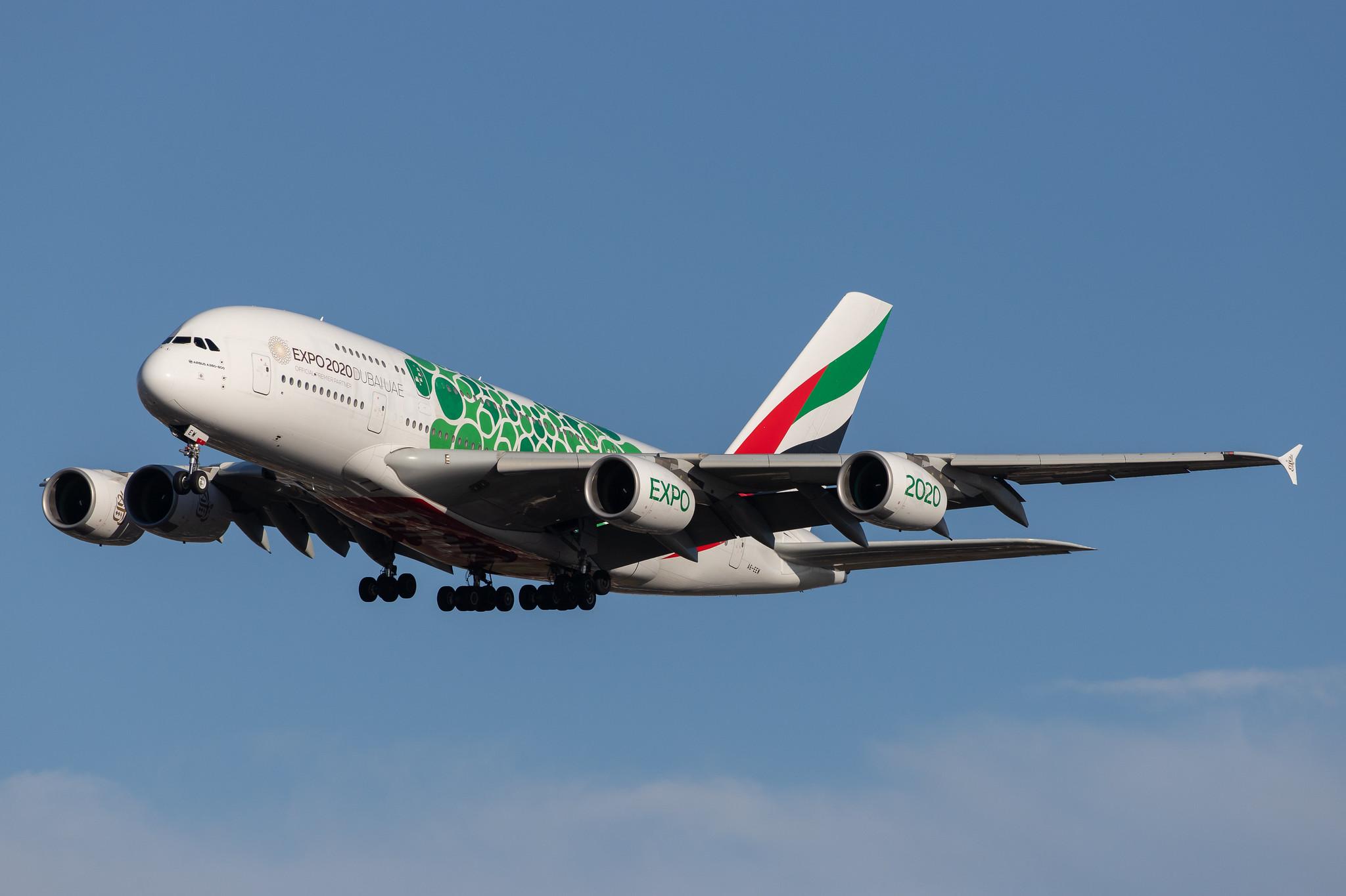 London Heathrow Airport: Emirates (EK / UAE) |  Livery: Expo 2020 - Sustainability Livery |  Airbus A380-861 A388 | A6-EEW | MSN 153