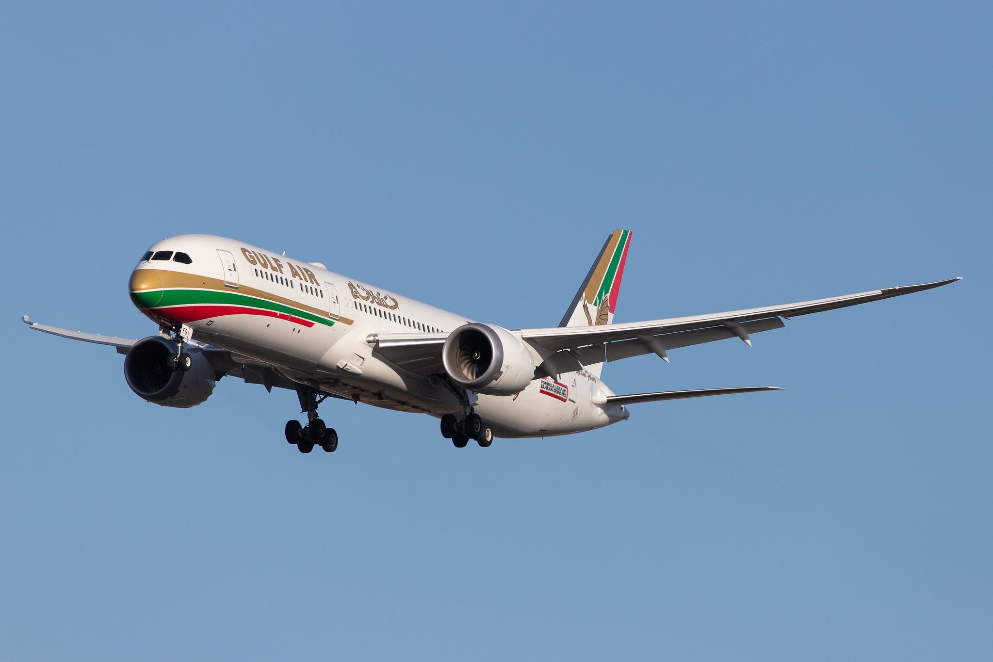 London Heathrow Airport: Gulf Air (GF / GFA) |  Livery: Retro Livery |  Boeing 787-9 Dreamliner B789 | A9C-FG | MSN 39986