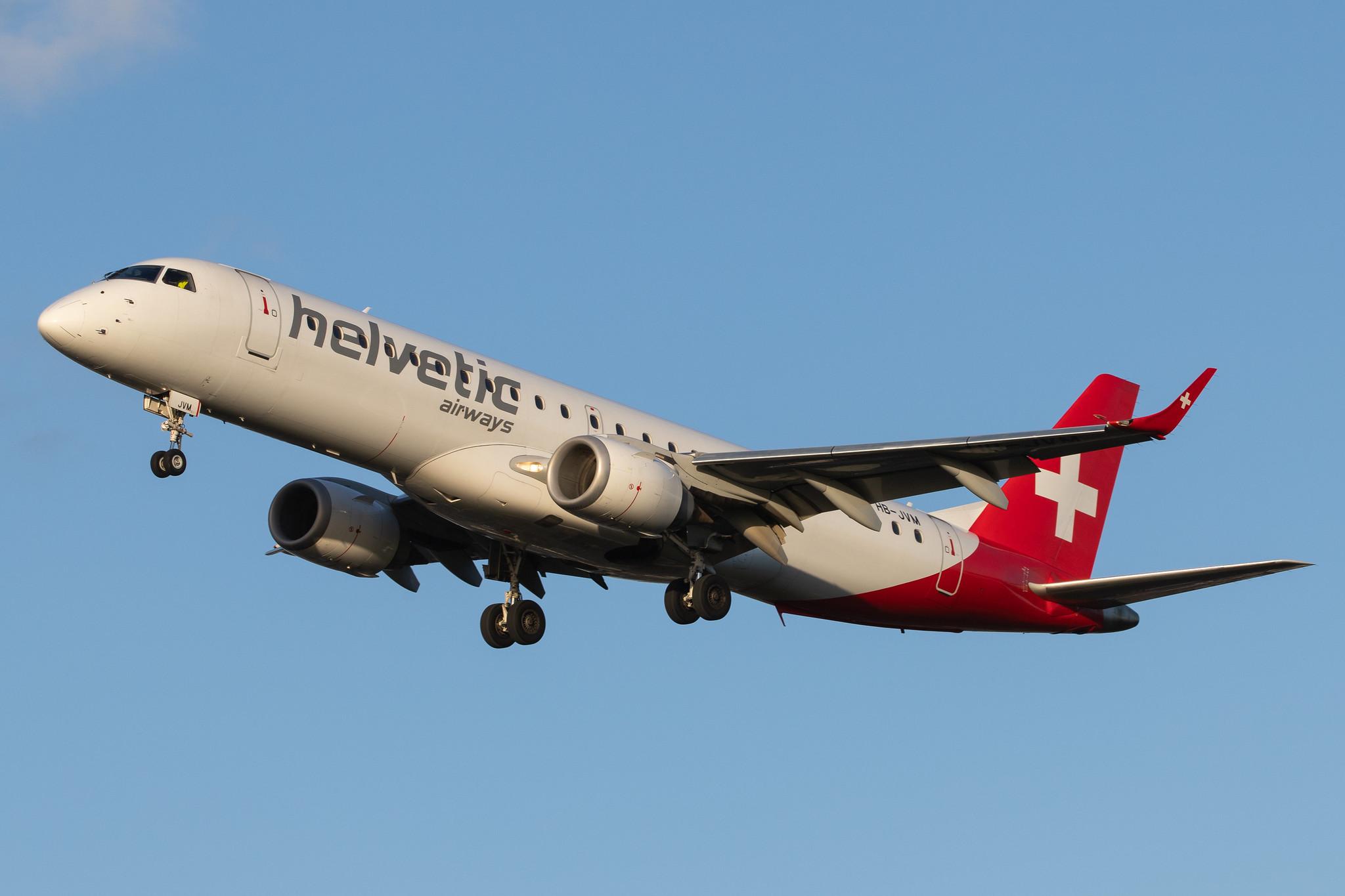 London Heathrow Airport: Helvetic Airways (2L / OAW) |  Embraer E190LR E190 | HB-JVM | MSN 19000349