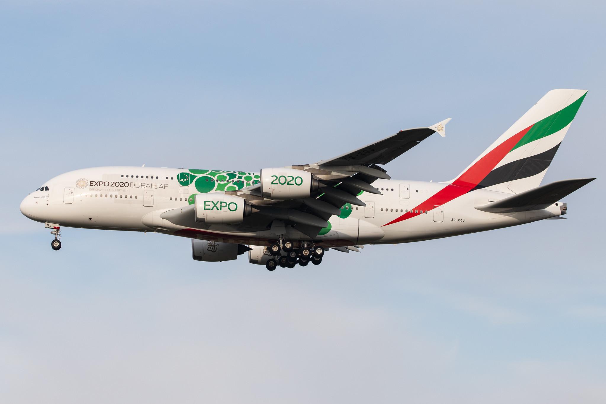 London Heathrow Airport: Emirates (EK / UAE) |  Livery: Expo 2020 - Sustainability Livery |  Airbus A380-861 A388 | A6-EOJ | MSN 182