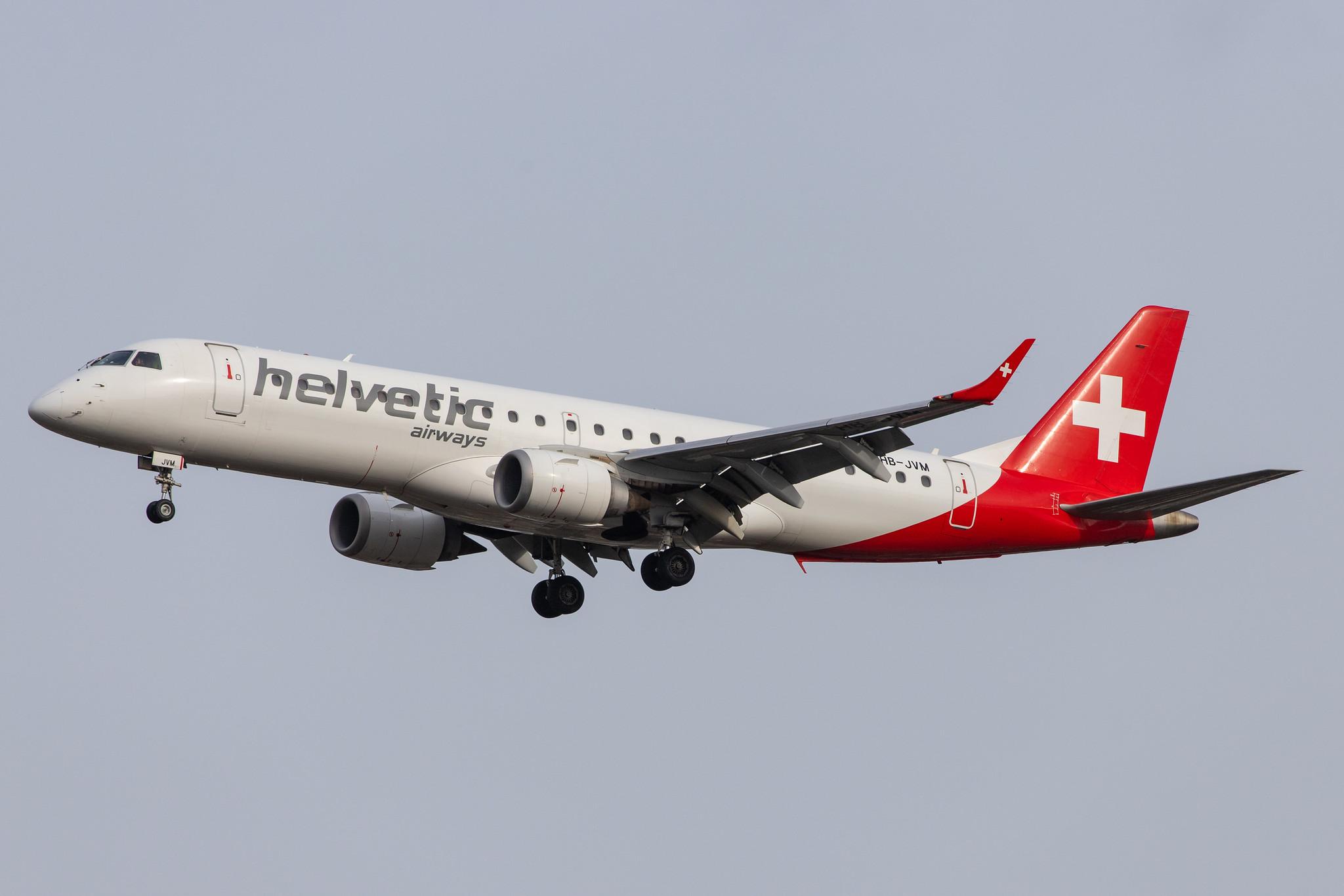 London Heathrow Airport: Helvetic Airways (2L / OAW) |  Embraer E190LR E190 | HB-JVM | MSN 19000349