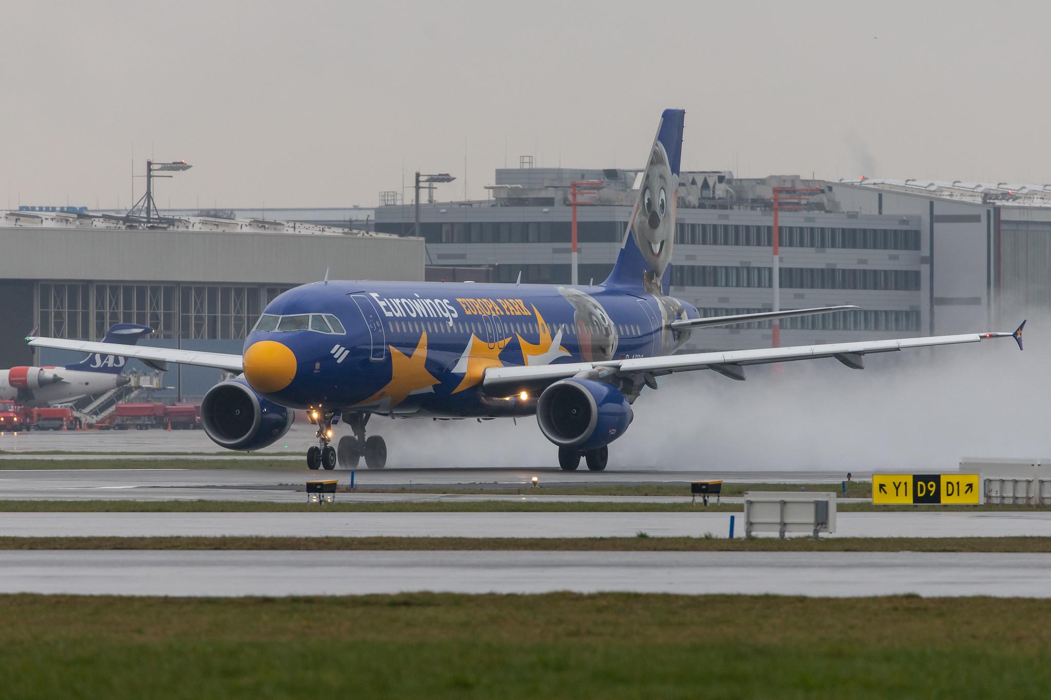 Hamburg Airport Apron: Eurowings (EW / EWG) |  Livery: Europa Park Livery |  Airbus A320-214 A320 | D-ABDQ | MSN 3121