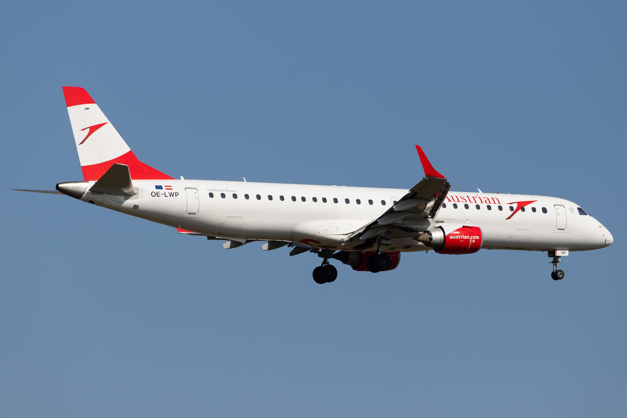 Frankfurt Airport: Austrian Airlines (OS / AUA) |  Embraer E195LR E195 | OE-LWP | MSN 19000558