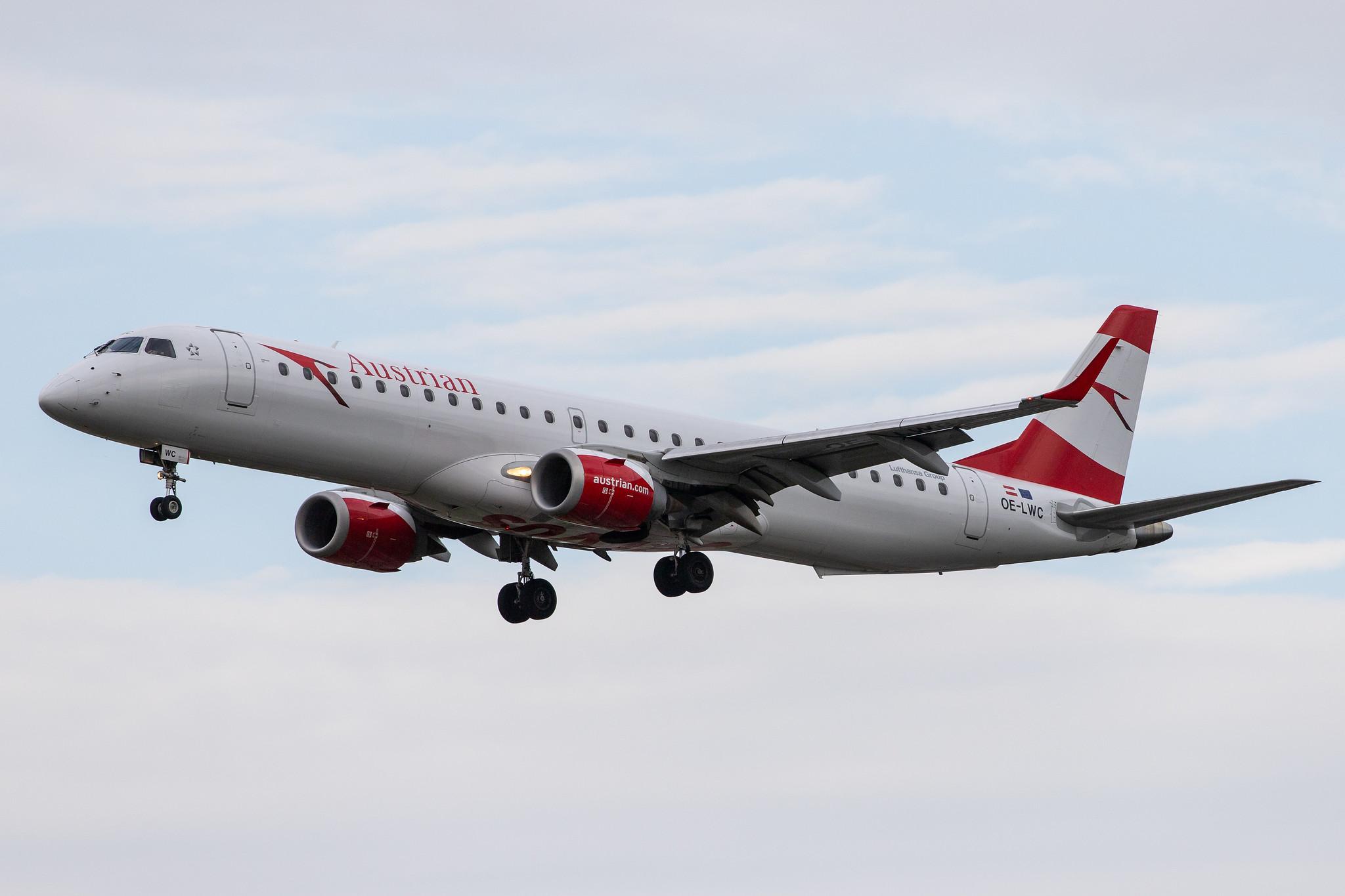 Frankfurt Airport: Austrian Airlines (OS / AUA) |  Embraer ERJ-195LR E195 | OE-LWC | MSN 19000350