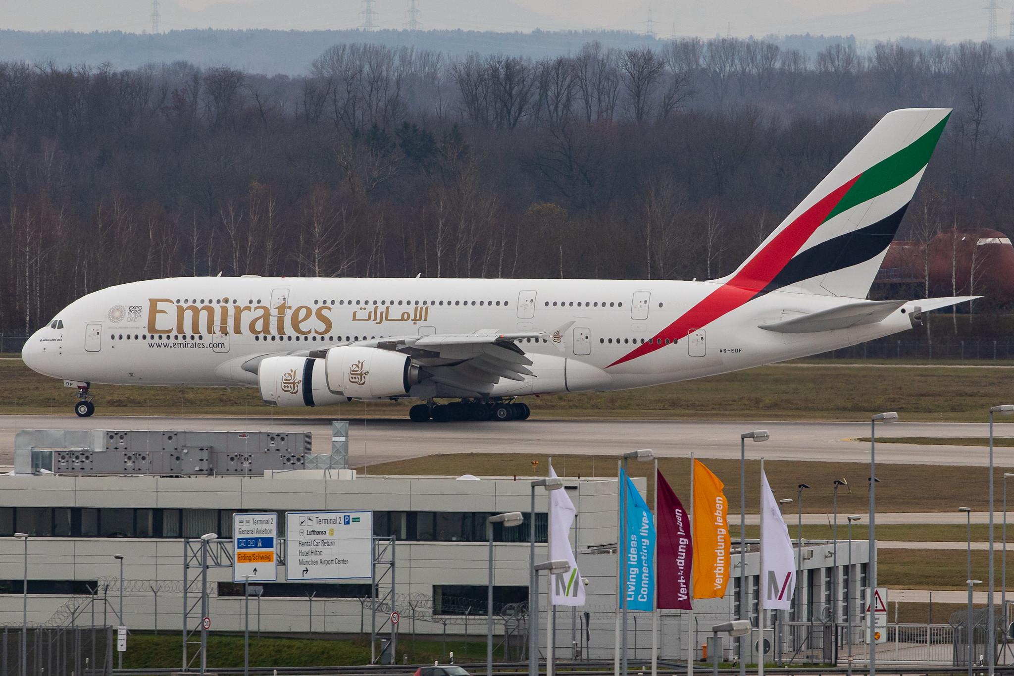 Munich Airport: Emirates (EK / UAE) |  Airbus A380-861 A388 | A6-EDF | MSN 007