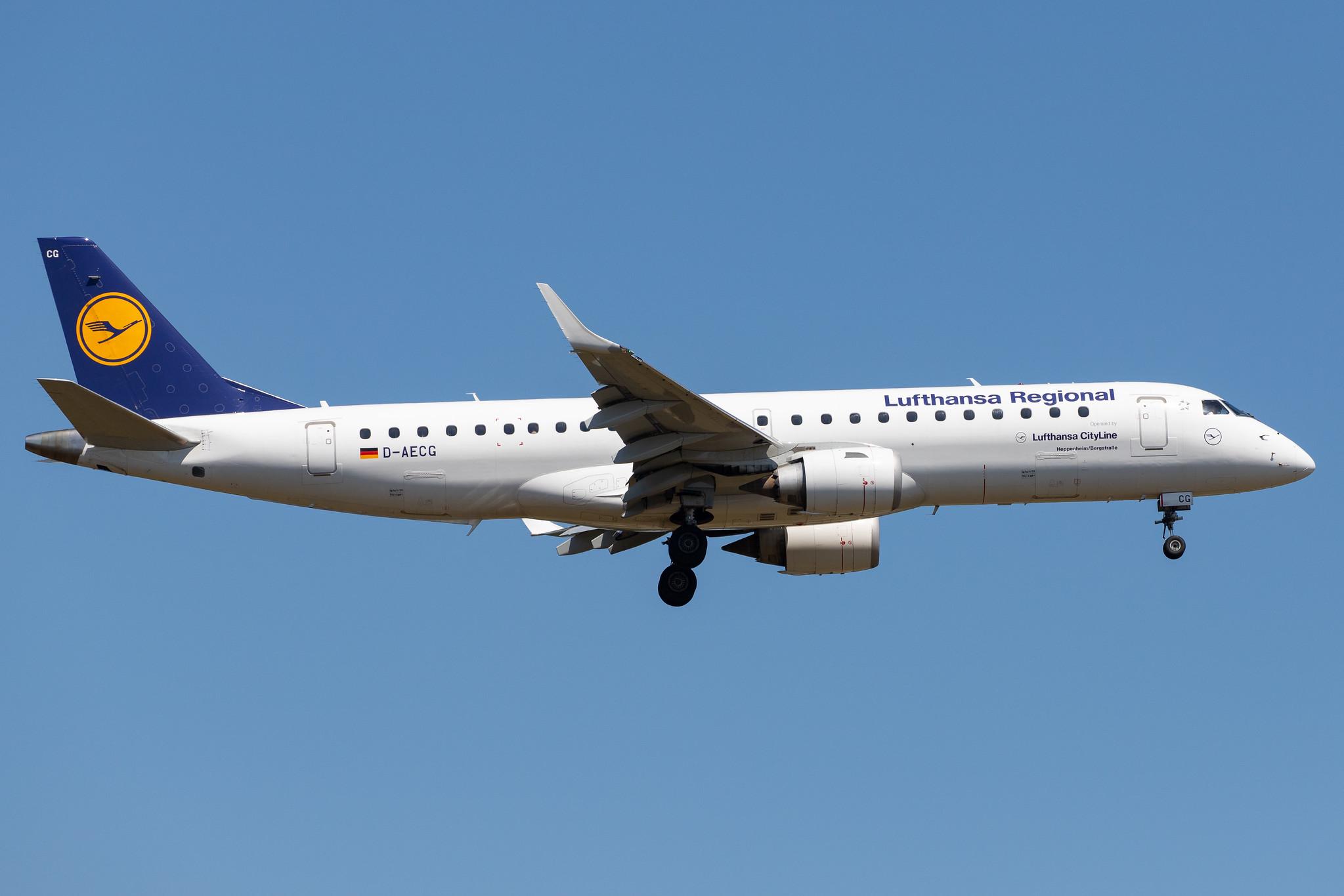 Frankfurt Airport: Lufthansa (LH / DLH) | Operator: Lufthansa CityLine |  Embraer E190LR E190 | D-AECG | MSN 19000368