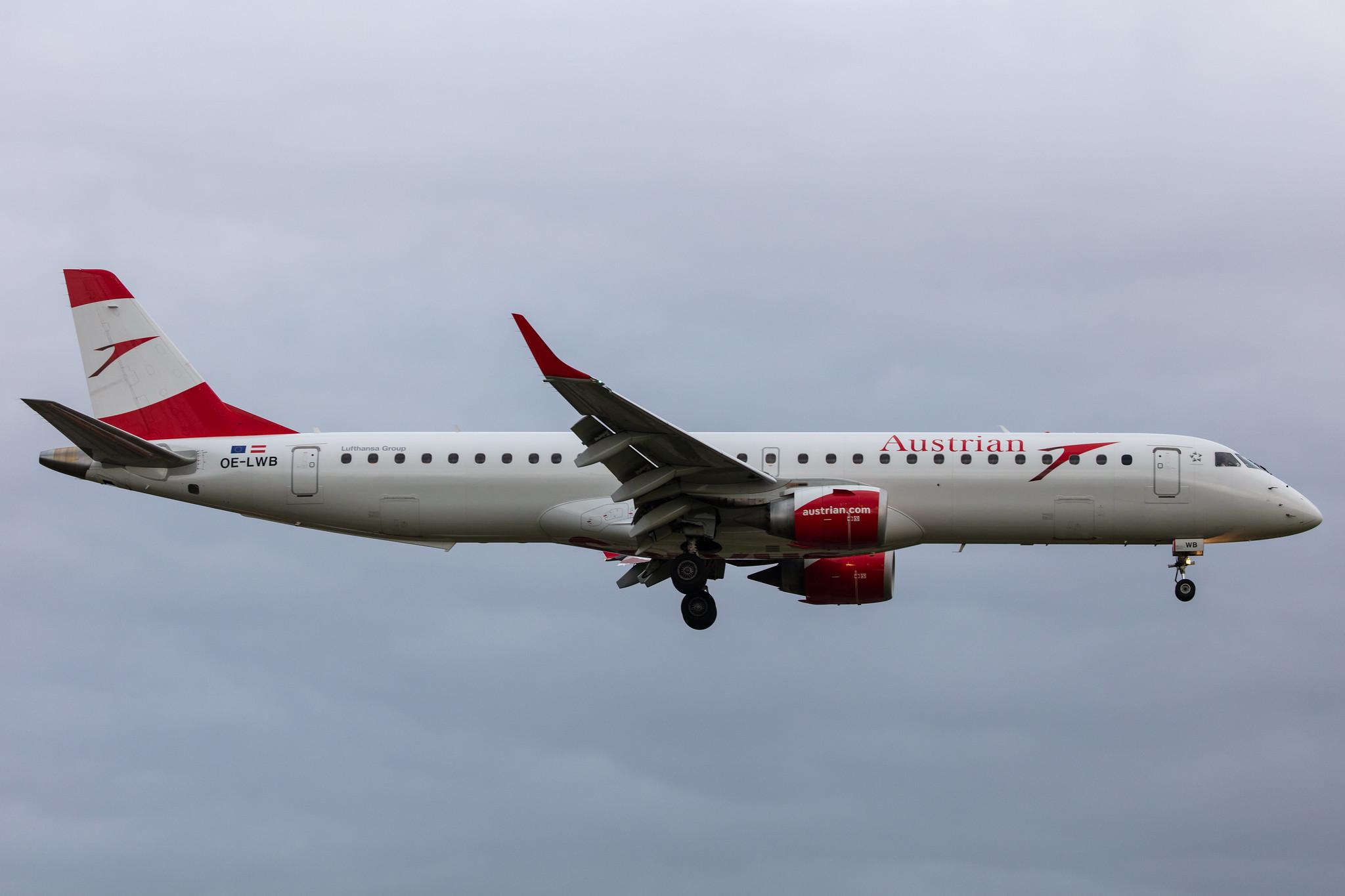 Hamburg Airport: Austrian Airlines (OS / AUA) |  Embraer E195LR E195 | OE-LWB | MSN 19000324
