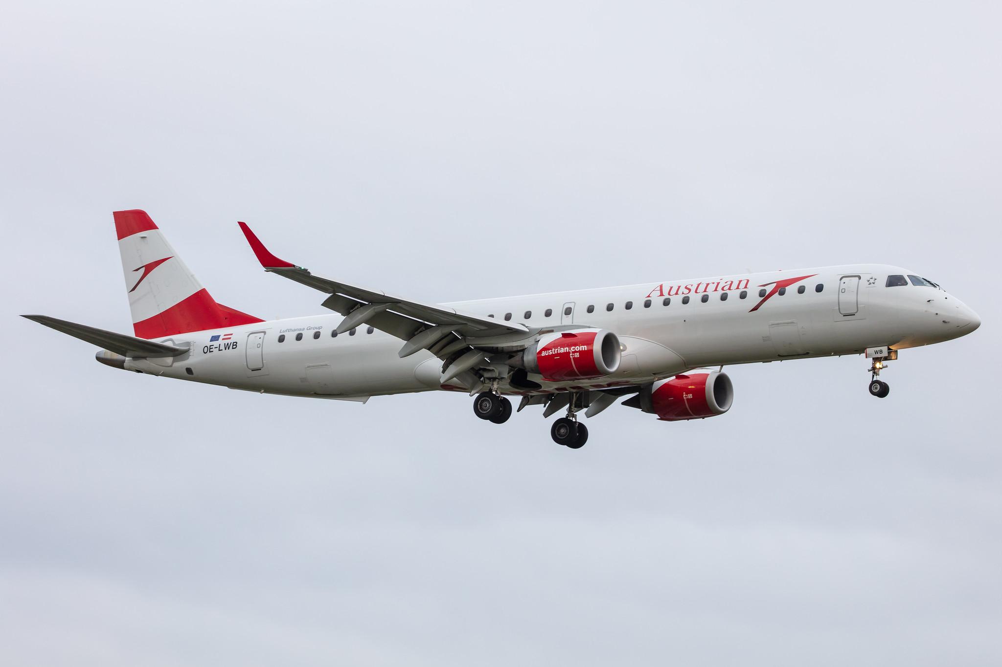 Hamburg Airport: Austrian Airlines (OS / AUA) |  Embraer E195LR E195 | OE-LWB | MSN 19000324
