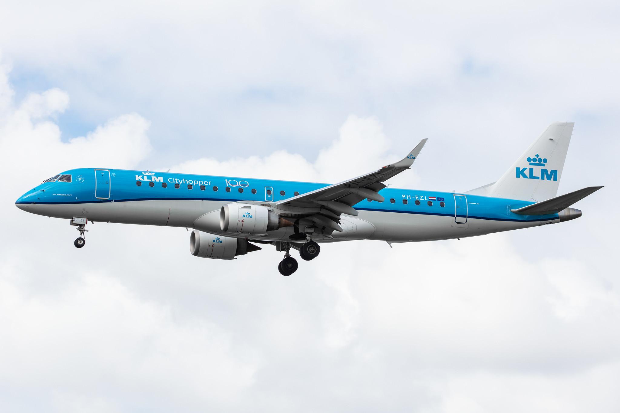 Amsterdam Airport Schiphol: KLM (KL / KLM) | Operator: KLM Cityhopper |  Embraer E190STD E190 | PH-EZL | MSN 19000334