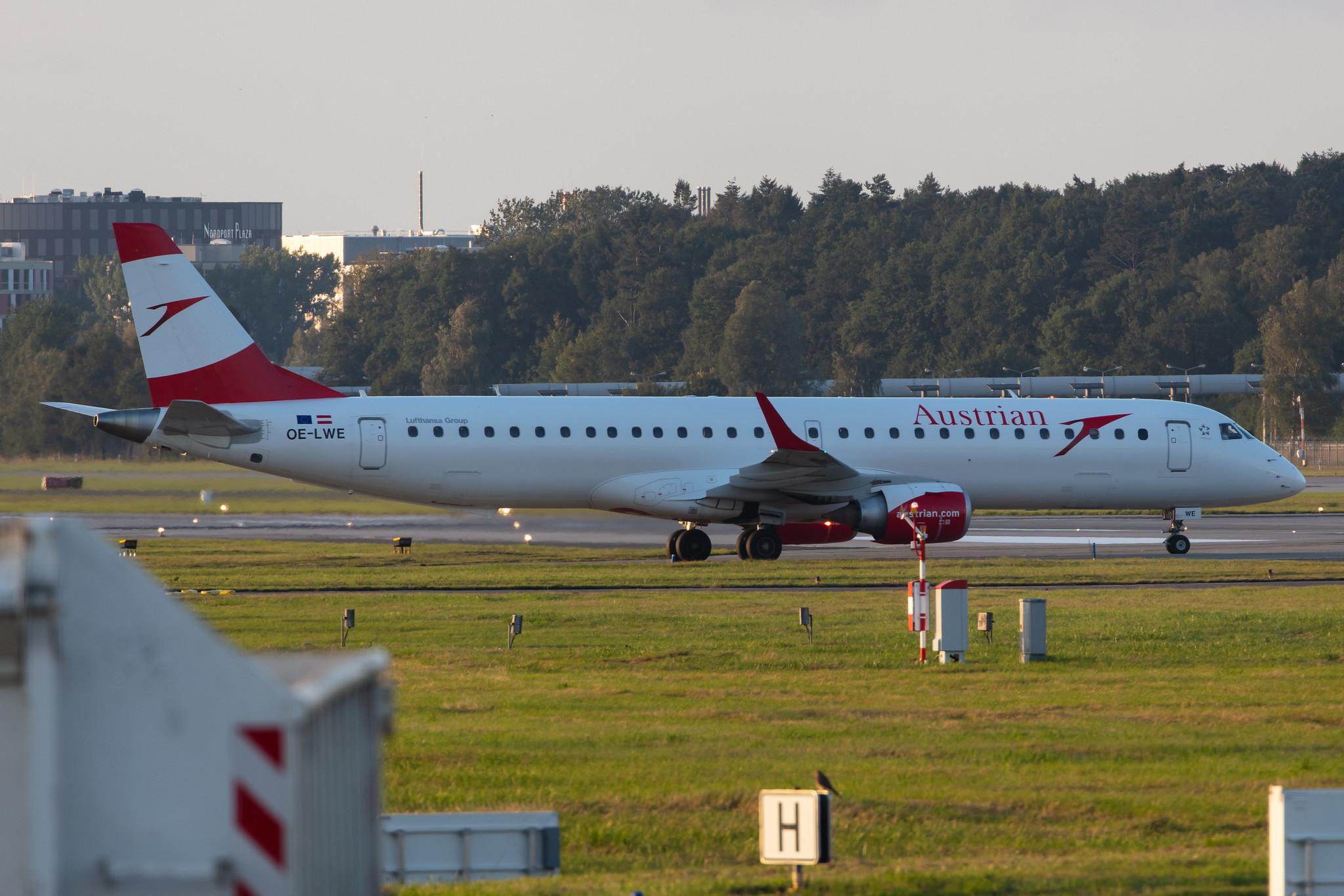 Hamburg Airport: Austrian Airlines (OS / AUA) |  Embraer E195LR E195 | OE-LWE | MSN 19000423