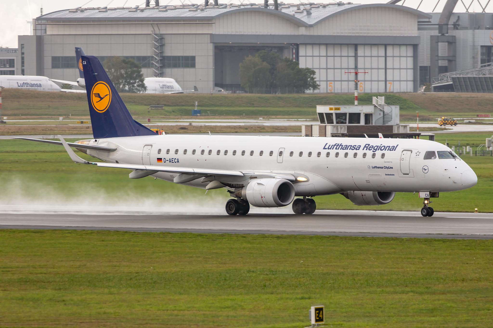 Hamburg Airport: Lufthansa (LH / DLH) | Operator: Lufthansa CityLine |  Embraer E190LR E190 | D-AECA | MSN 19000327