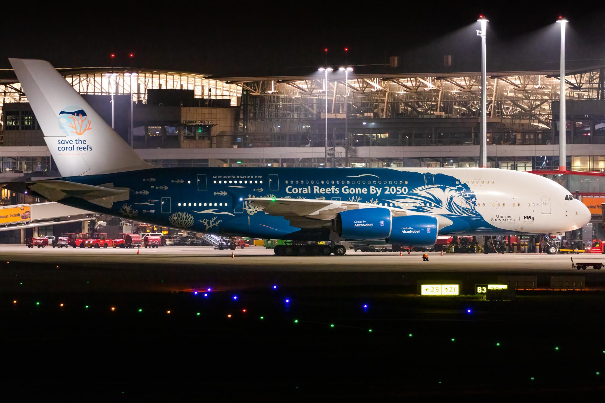 Hamburg Airport: Hi Fly (5K / HFY) |  Livery: Save the Coral Reefs Livery | Operator: Hi Fly Malta |  Airbus A380-841 A388 | 9H-MIP | MSN 006