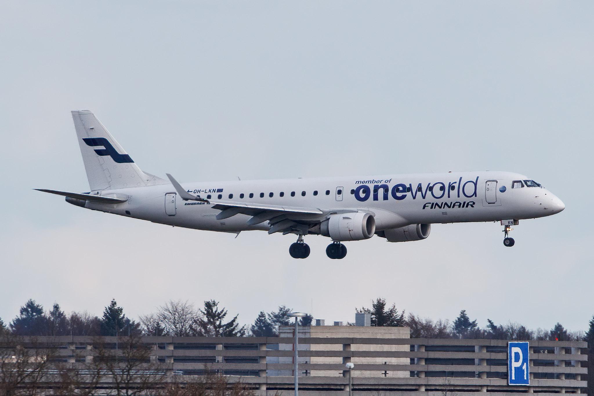 Hamburg Airport: Finnair (AY / FIN) |  Livery: Oneworld livery | Operator: NORRA |  Embraer E190LR E190 | OH-LKN | MSN 19000252