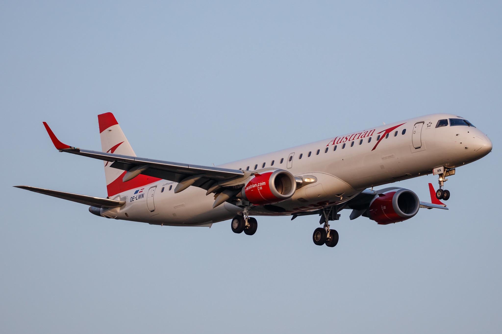 Hamburg Airport: Austrian Airlines (OS / AUA) |  Embraer E195LR E195 | OE-LWN | MSN 19000553