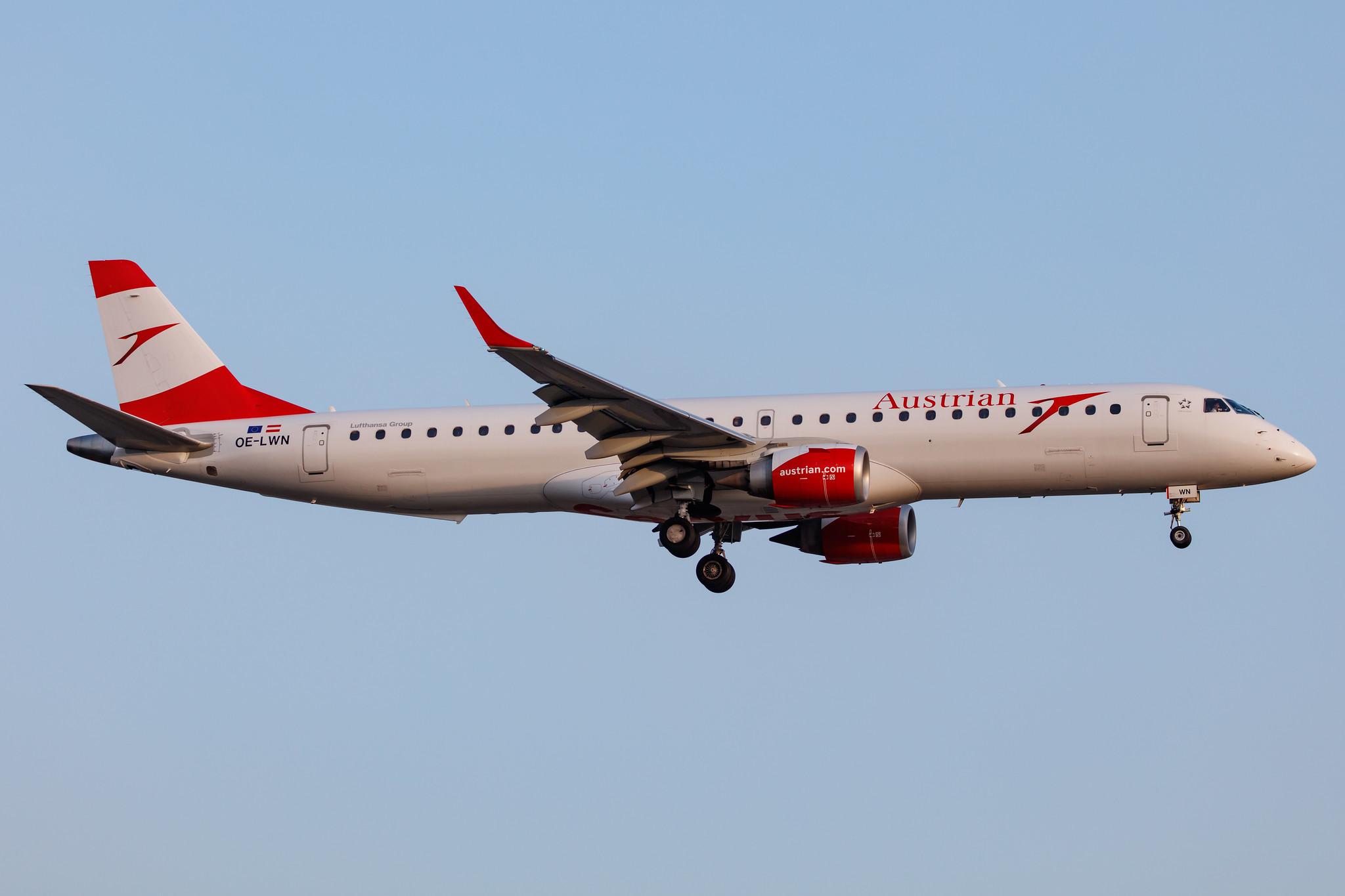 Hamburg Airport: Austrian Airlines (OS / AUA) |  Embraer E195LR E195 | OE-LWN | MSN 19000553