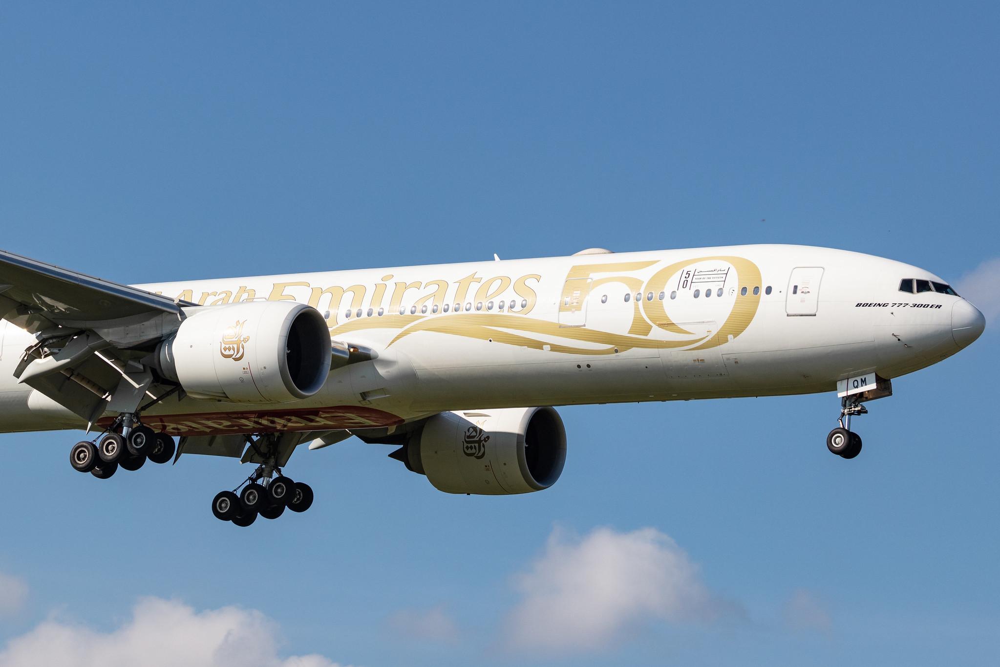 Hamburg Airport: Emirates (EK / UAE) |  Livery: Year of the Fiftieth Livery |  Boeing 777-31H(ER) B77W | A6-EQM | MSN 42361