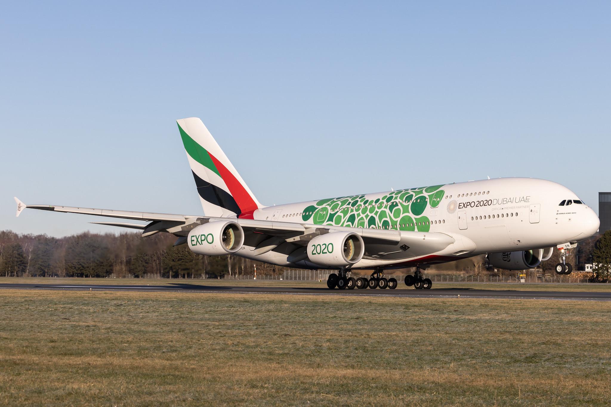 Hamburg Airport: Emirates (EK / UAE) |  Livery: Expo 2020 - Sustainability Livery |  Airbus A380-861 A388 | A6-EON | MSN 188