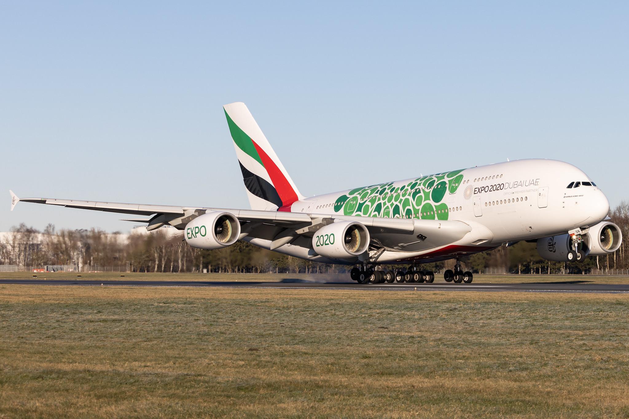 Hamburg Airport: Emirates (EK / UAE) |  Livery: Expo 2020 - Sustainability Livery |  Airbus A380-861 A388 | A6-EON | MSN 188