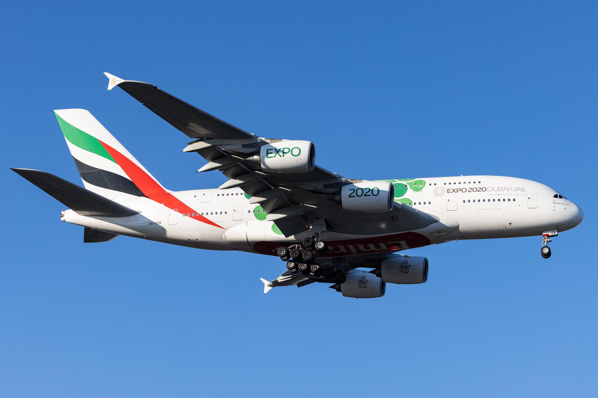 Hamburg Airport: Emirates (EK / UAE) |  Livery: Expo 2020 - Sustainability Livery |  Airbus A380-861 A388 | A6-EON | MSN 188