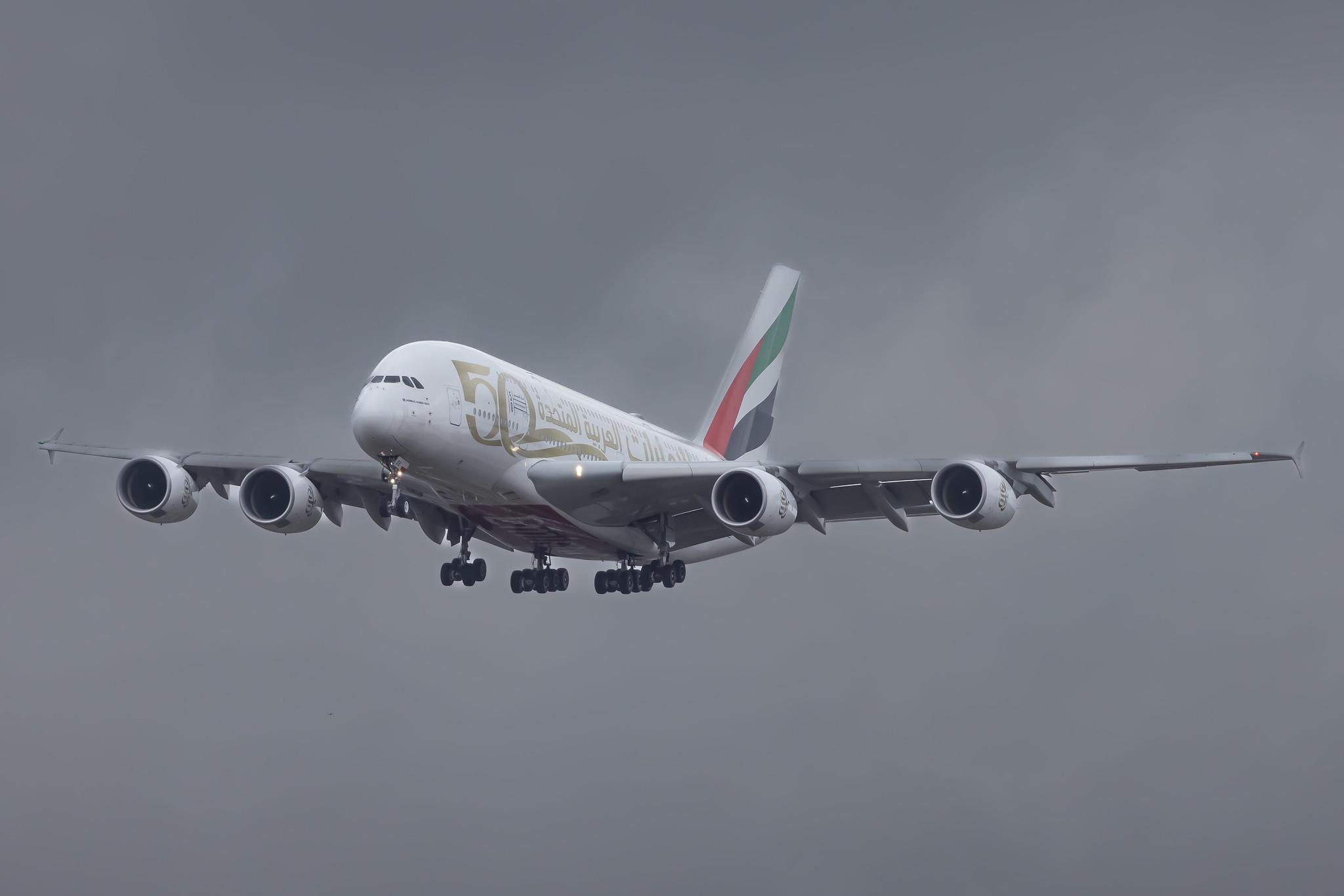 Hamburg Airport: Emirates (EK / UAE) |  Livery: Year of the Fiftieth Livery |  Airbus A380-861 A388 | A6-EOE | MSN 169