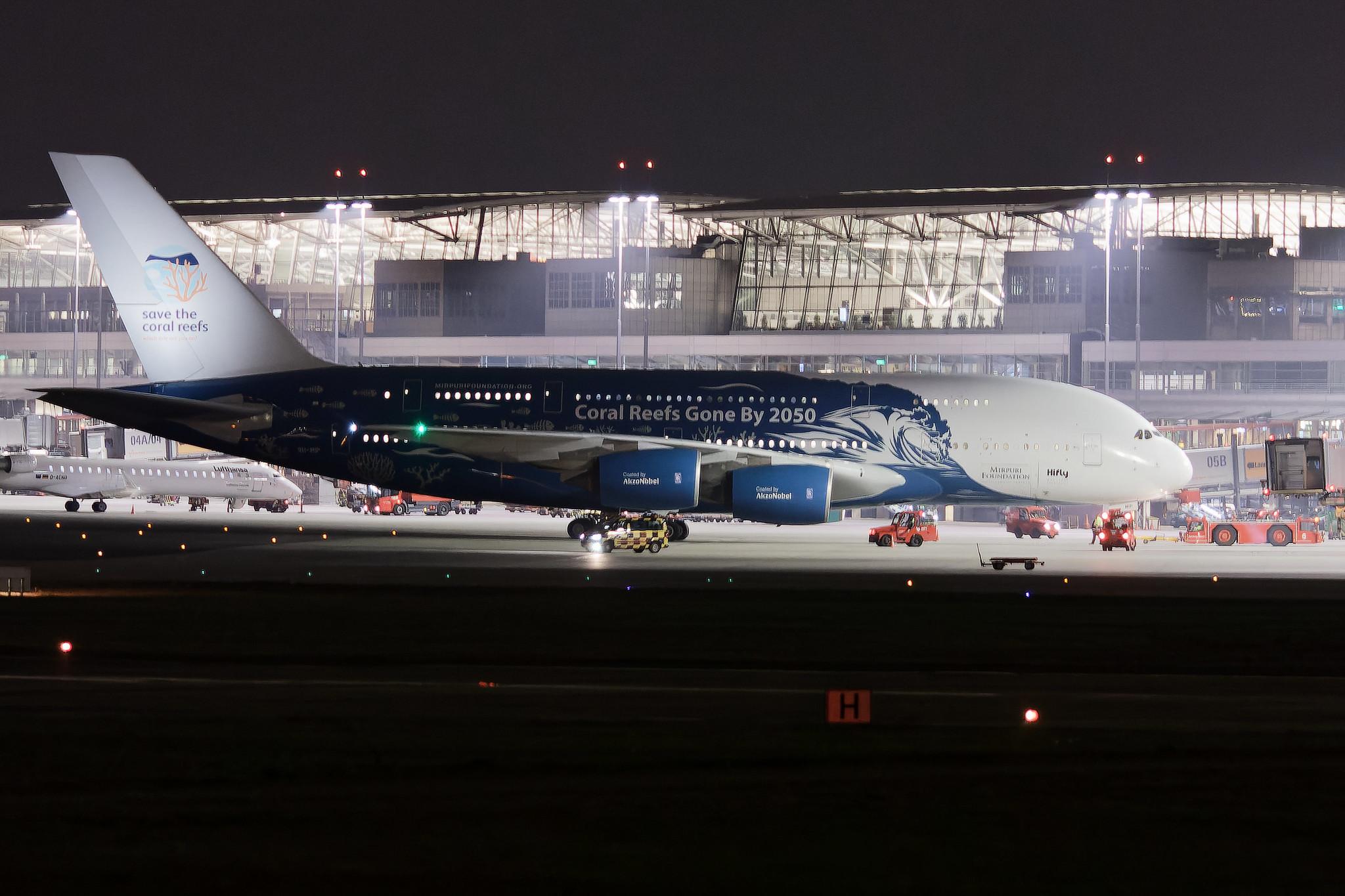 Hamburg Airport: Hi Fly (5K / HFY) |  Livery: Save the Coral Reefs Livery | Operator: Hi Fly Malta |  Airbus A380-841 A388 | 9H-MIP | MSN 006