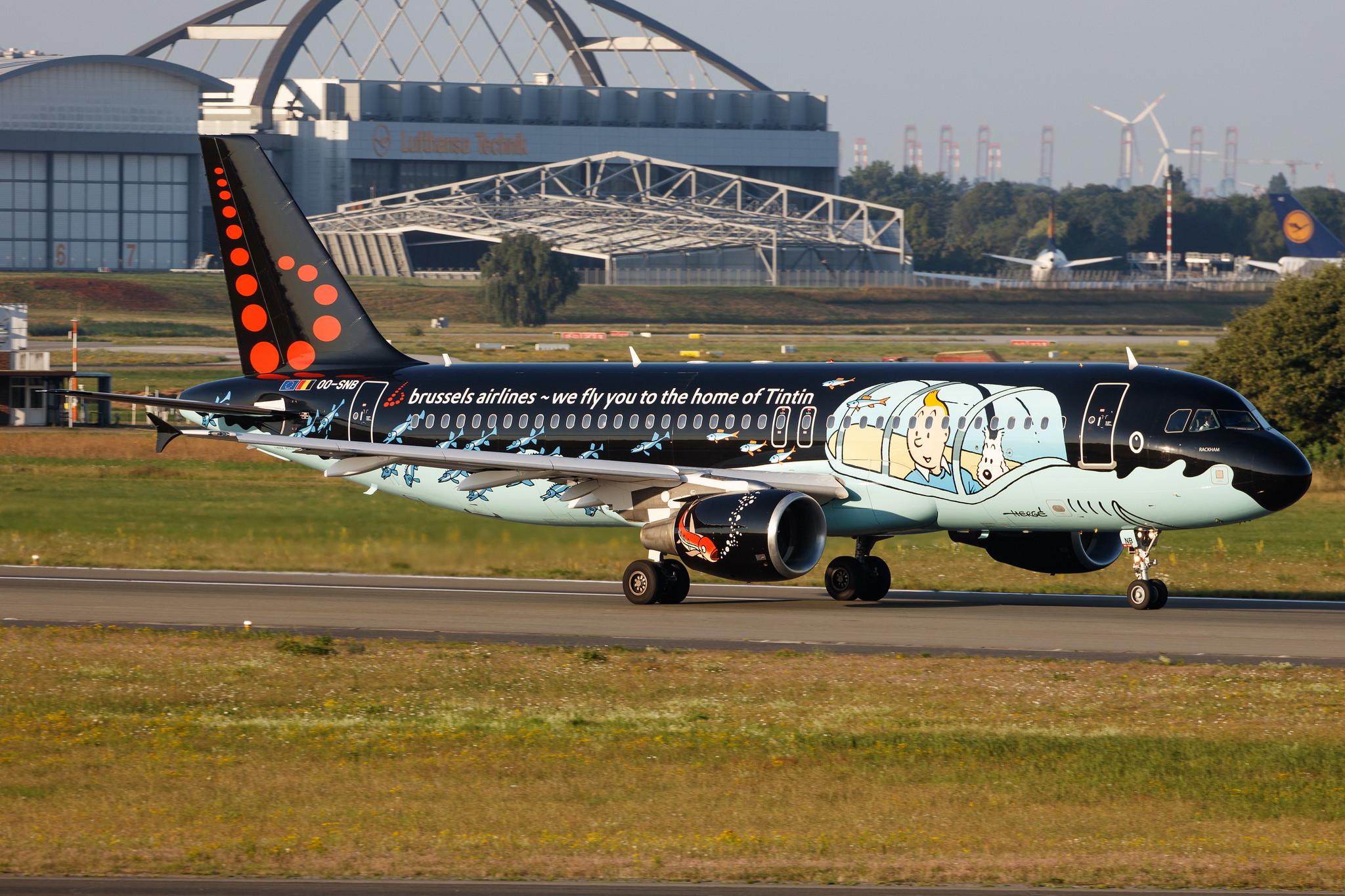 Hamburg Airport: Brussels Airlines (SN / BEL) |  Livery: Tintin comics Livery |  Airbus A320-214 A320 | OO-SNB | MSN 1493