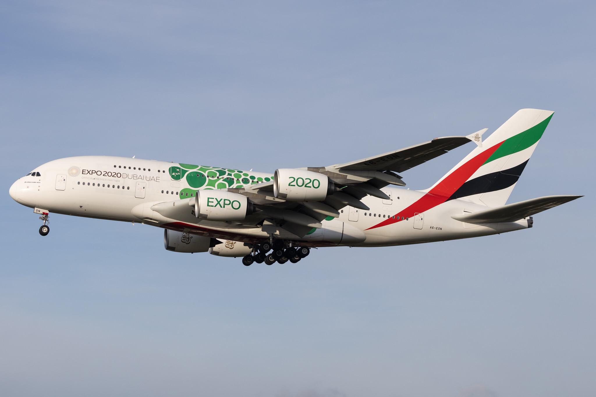 Hamburg Airport: Emirates (EK / UAE) |  Livery: Expo 2020 - Sustainability Livery |  Airbus A380-861 A388 | A6-EON | MSN 188