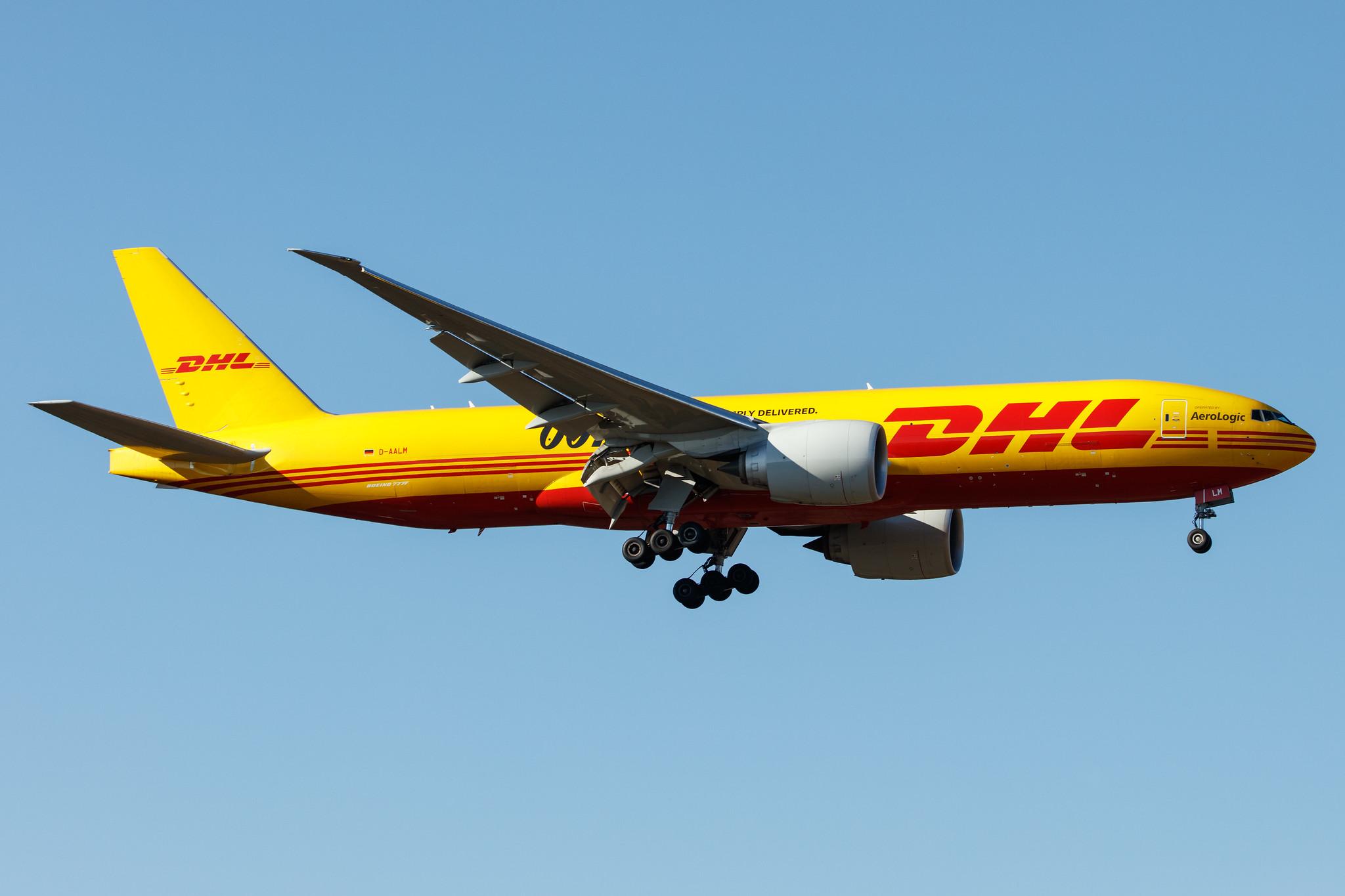 Frankfurt Airport: DHL (D0 / DHK) | Operator: AeroLogic | Livery: 007 Delivered. Simply Delivered. | Boeing 777-F B77L | D-AALM | MSN 66082
