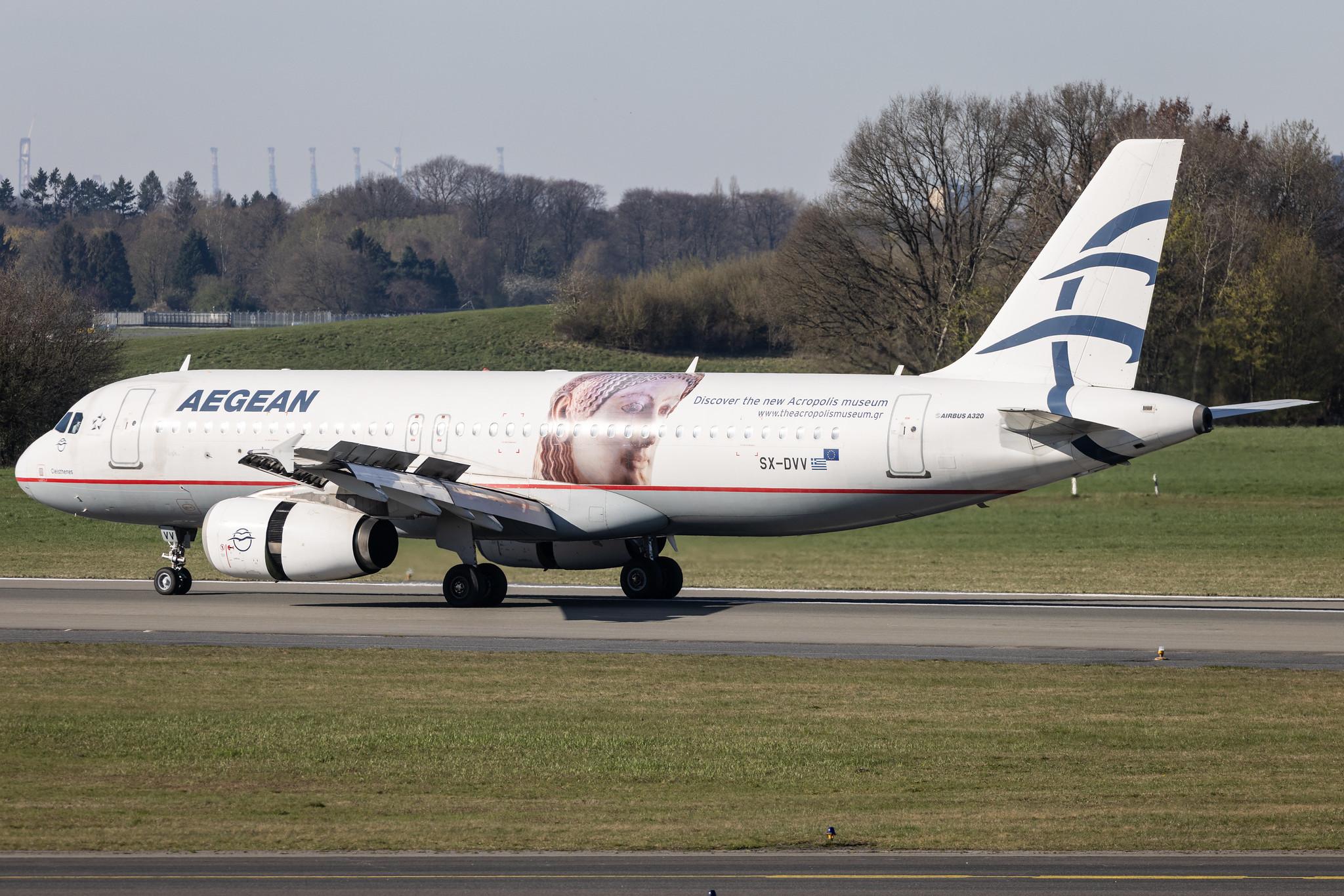 Hamburg Airport: Aegean Airlines (A3 / AEE) |  Livery: Acropolis Museum Sticker |  Airbus A320-232 A320 | SX-DVV | MSN 3773