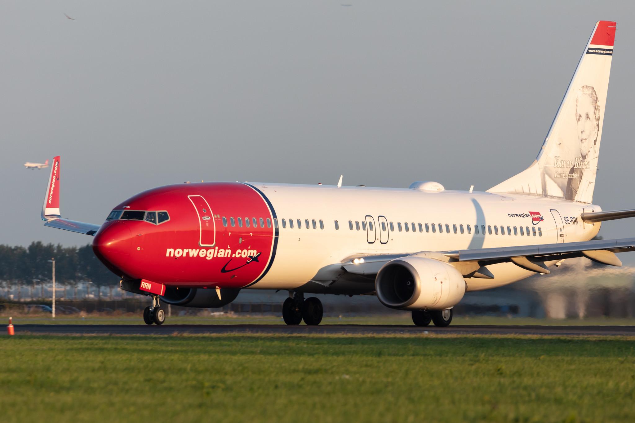 Amsterdam Schiphol: Norwegian (/ NAX) |  Livery: Karen Blixen Livery | Operator: Norwegian Air Sweden AOC |  Boeing 737-8JP B738 | SE-RRN | MSN 39006