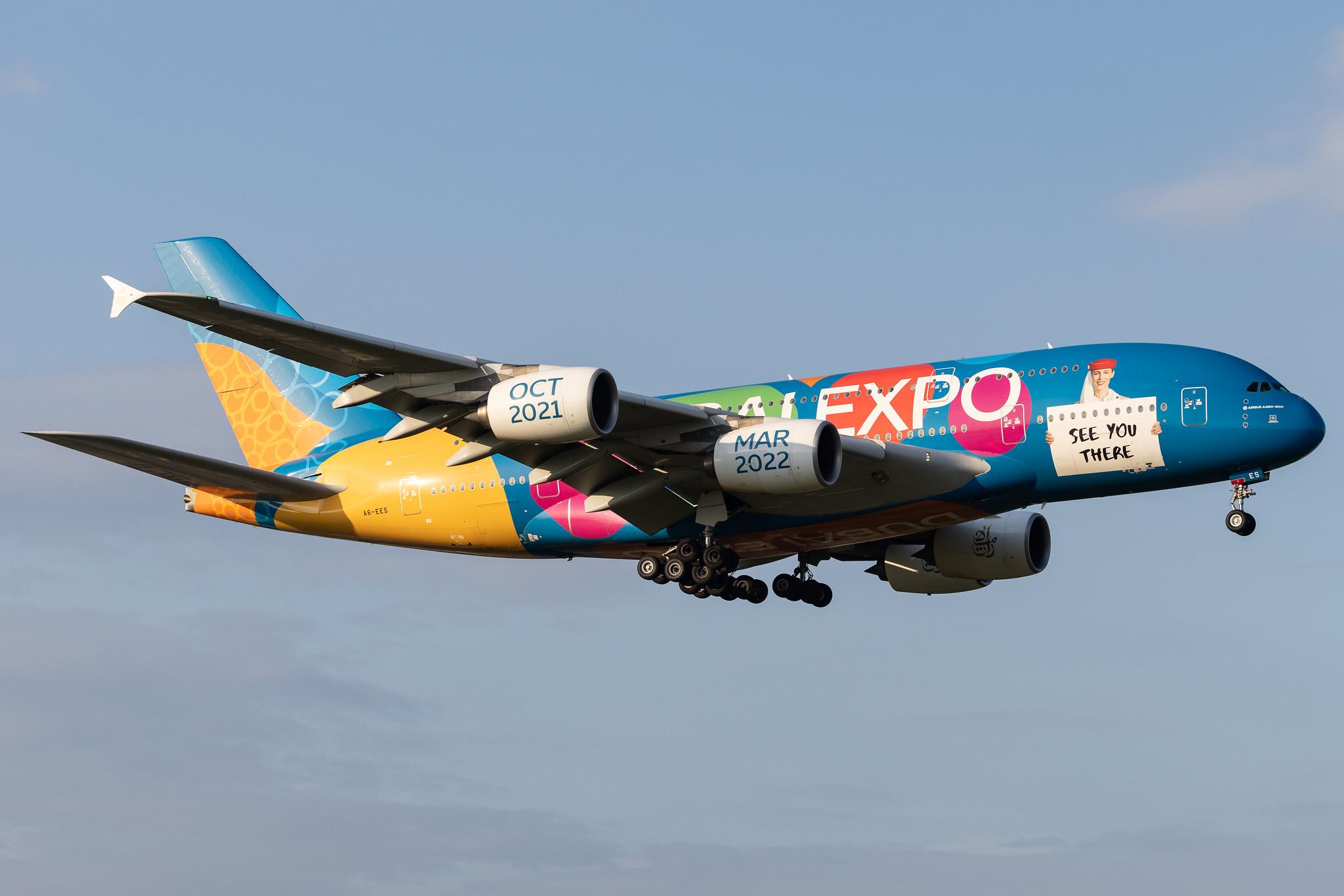 Hamburg Airport: Emirates (EK / UAE) | Livery: Dubai Expo Livery | Airbus A380-861 A388 | A6-EES | MSN 140