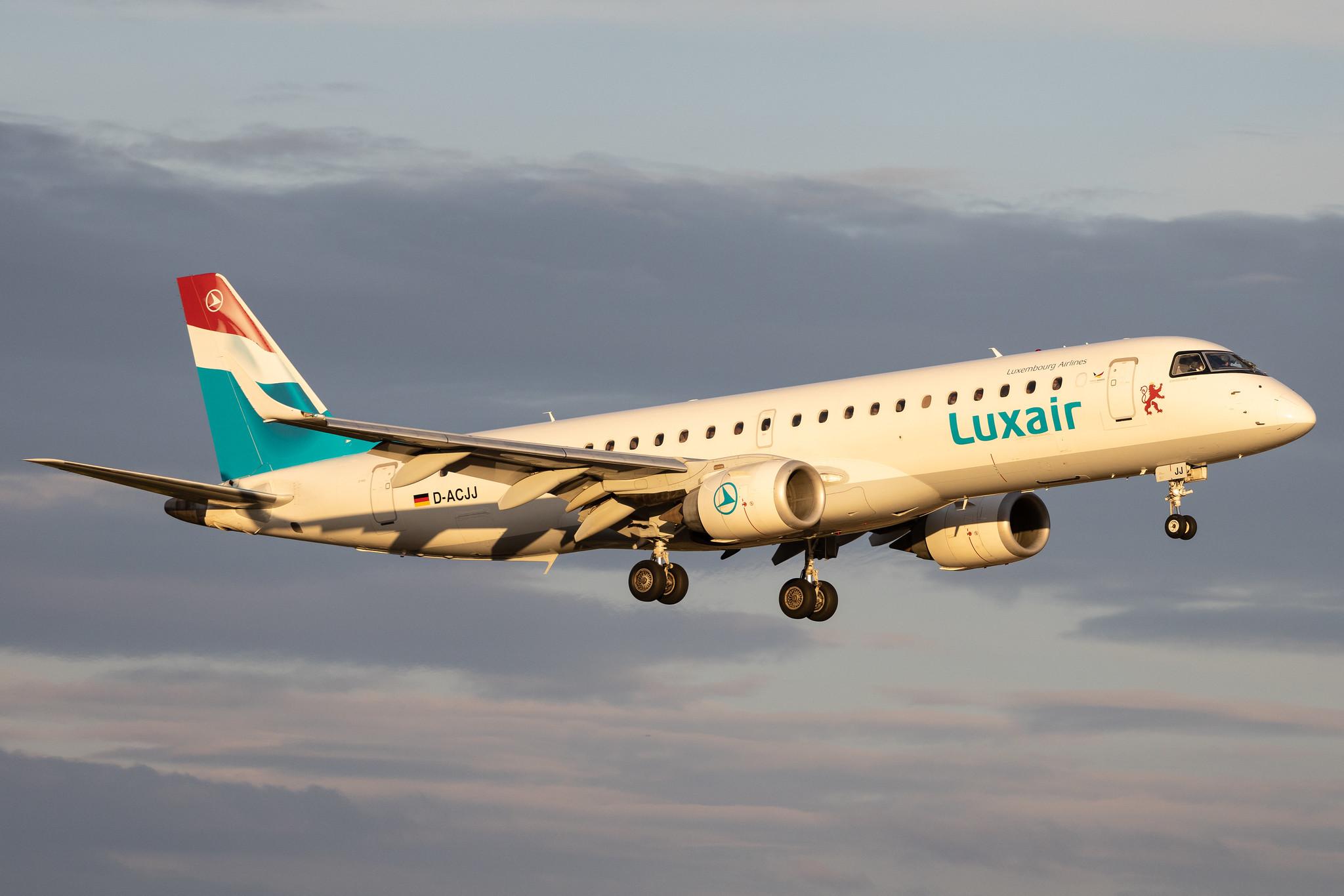 Luxembourg Findel Airport: Luxair (LG / LGL) | Operator: German Airways | Embraer E190LR E190 | D-ACJJ | MSN 19000114