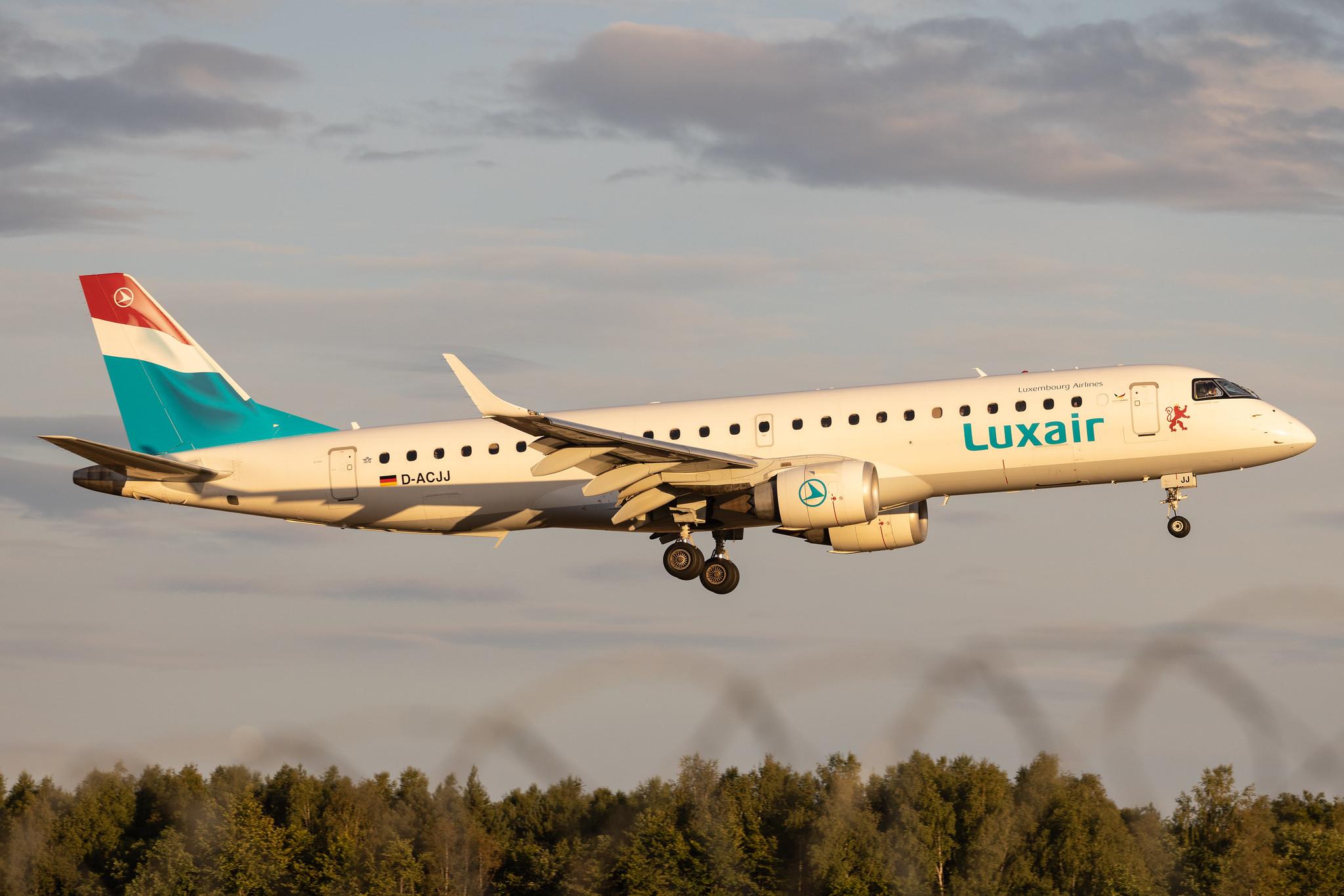 Luxembourg Findel Airport: Luxair (LG / LGL) | Operator: German Airways | Embraer E190LR E190 | D-ACJJ | MSN 19000114