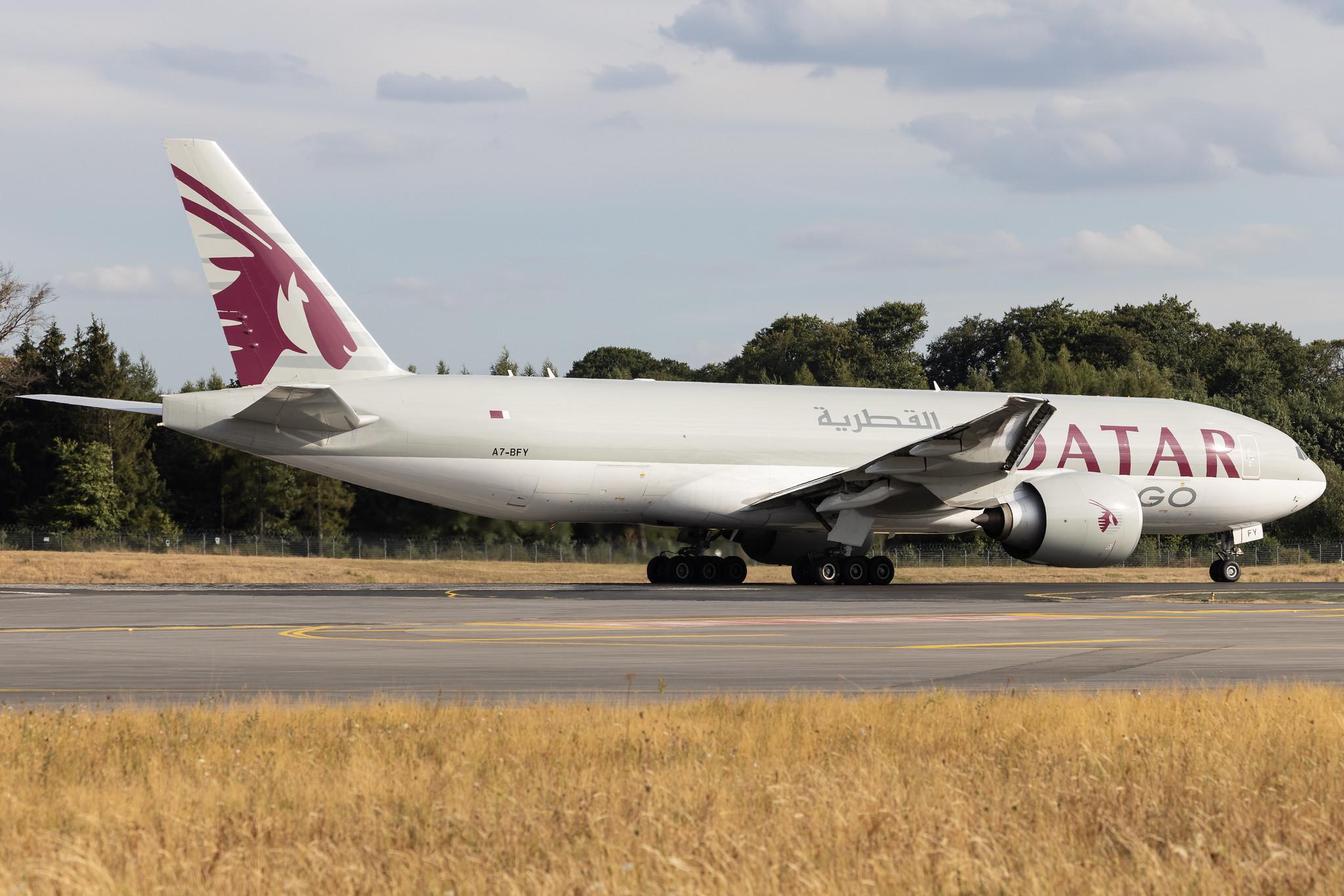 Luxembourg Findel Airport: Qatar Cargo (QR / QTR) | Operator: Qatar Airways |  Boeing 777-F B77L | A7-BFY | MSN 66871