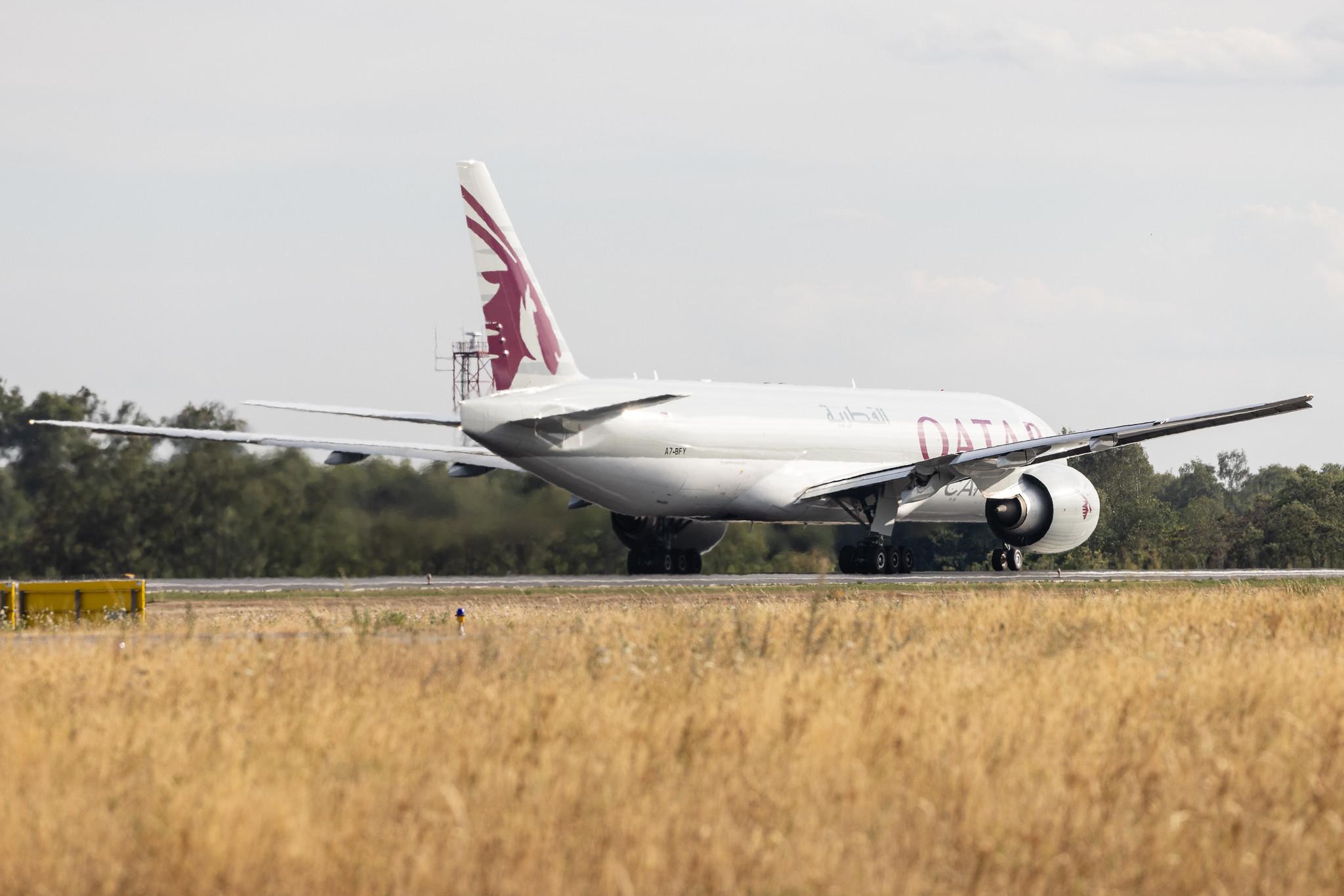 Luxembourg Findel Airport: Qatar Cargo (QR / QTR) | Operator: Qatar Airways |  Boeing 777-F B77L | A7-BFY | MSN 66871