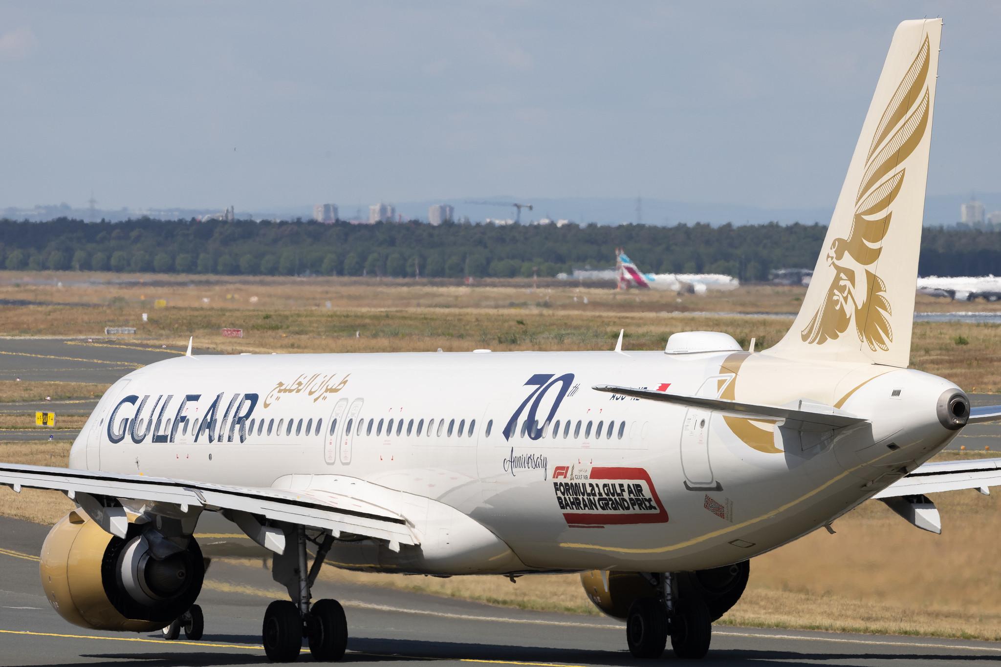 Frankfurt Airport: Der Airbus A321-253NX (A21N) der Fluglinie Gulf Air (GF / GFA) mit der Registrierung A9C-ND (MSN: 10256) landet am Flughafen Frankfurt Airport (EDDF/FRA).