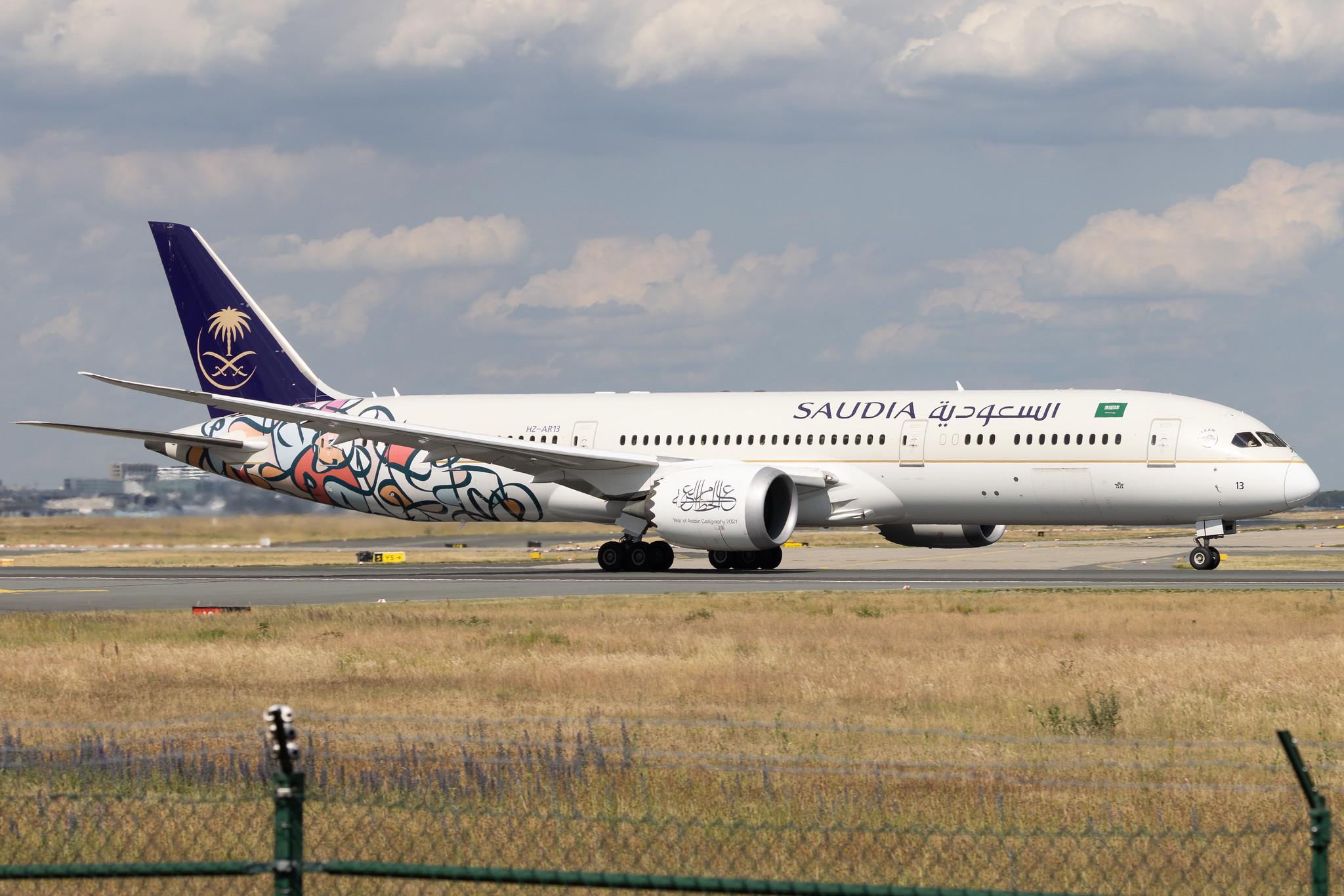Frankfurt Airport: Saudia (SV / SVA) |  Livery: Year of Arabic Calligraphy 2021 Livery |  Boeing 787-9 Dreamliner B789 | HZ-AR13 | MSN 40047