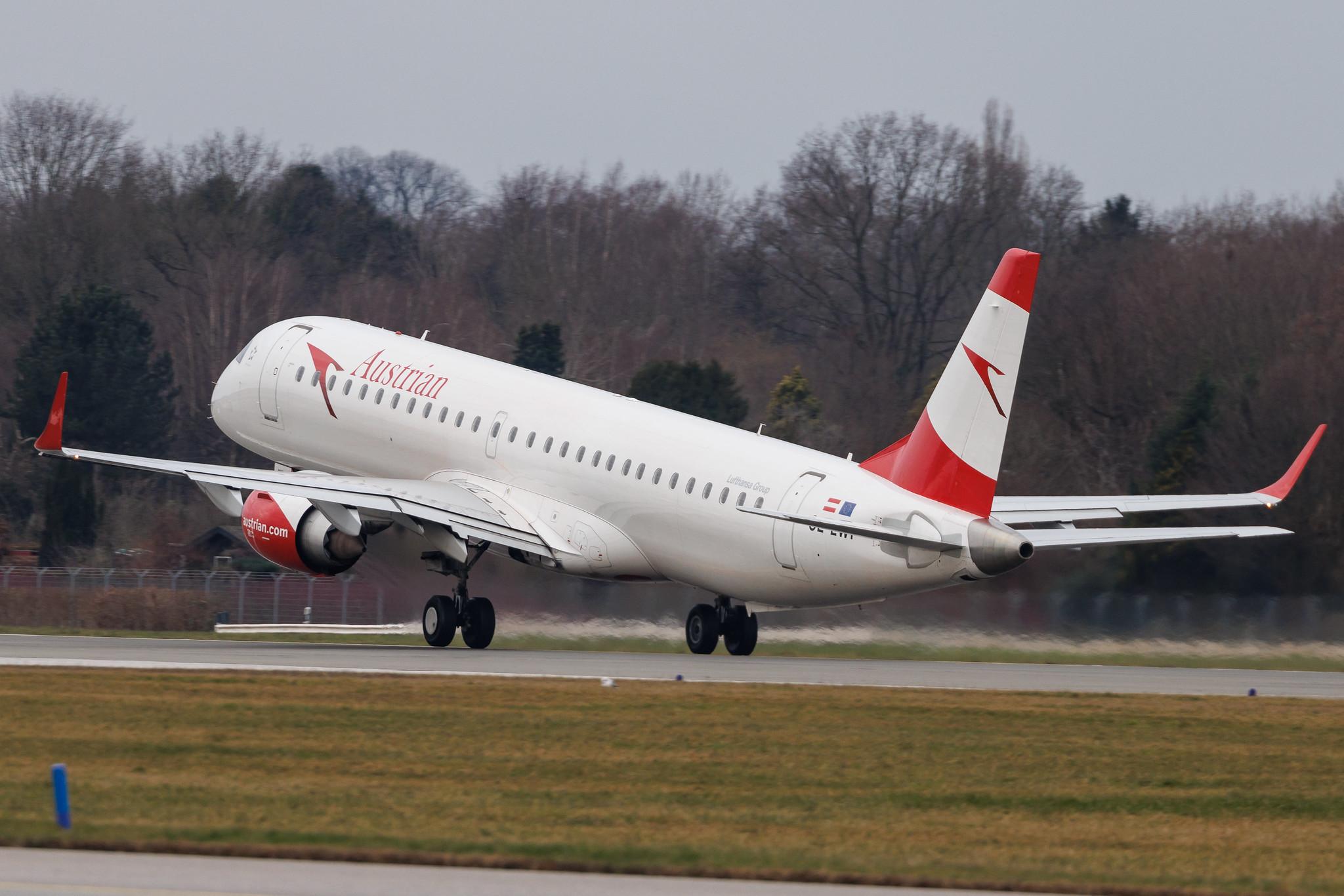 Hamburg Airport: Austrian Airlines (OS / AUA) | Embraer E195LR E195 | OE-LWI | MSN 19000500